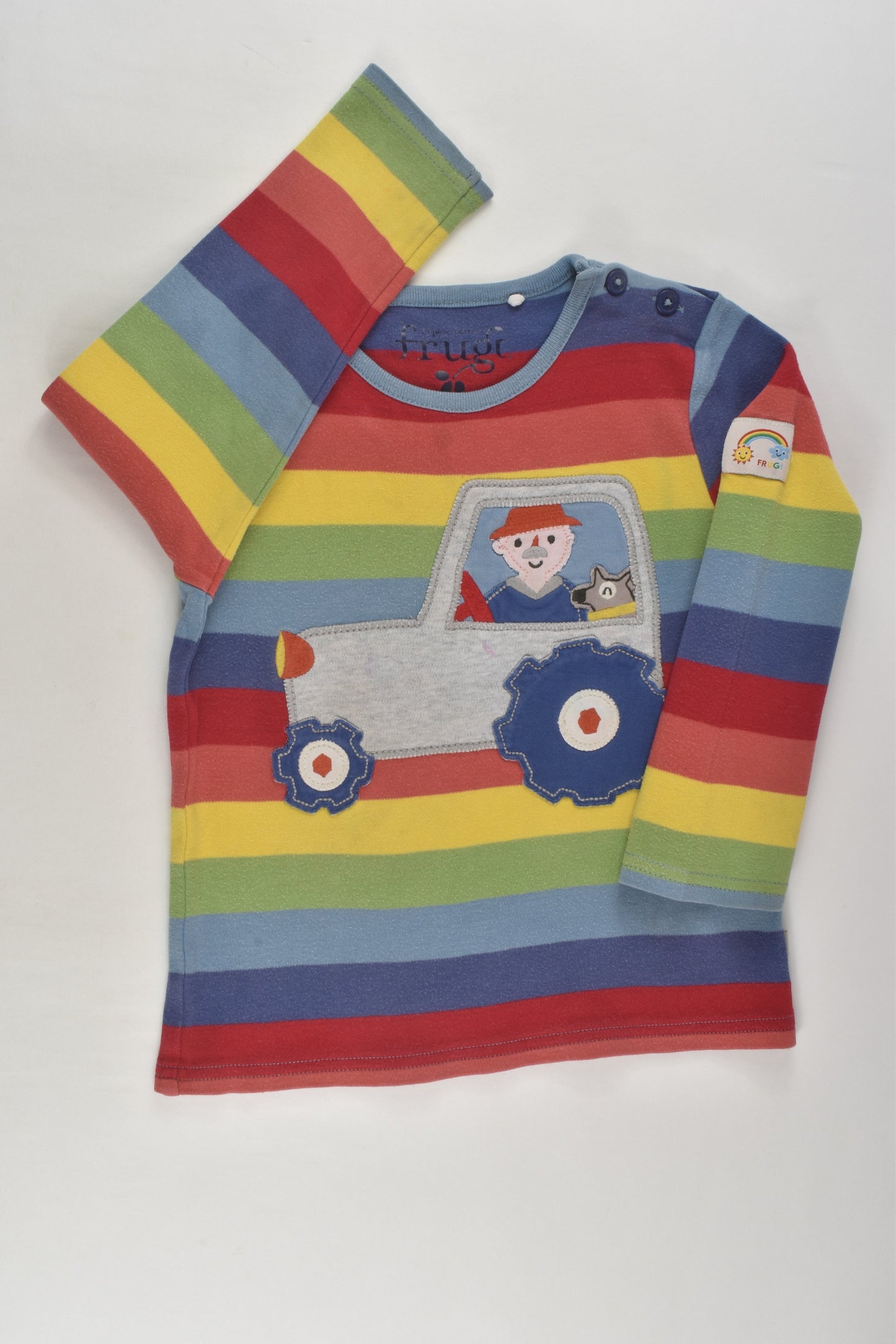 Frugi Size 2-3 Rainbow Stripes Farmer Top