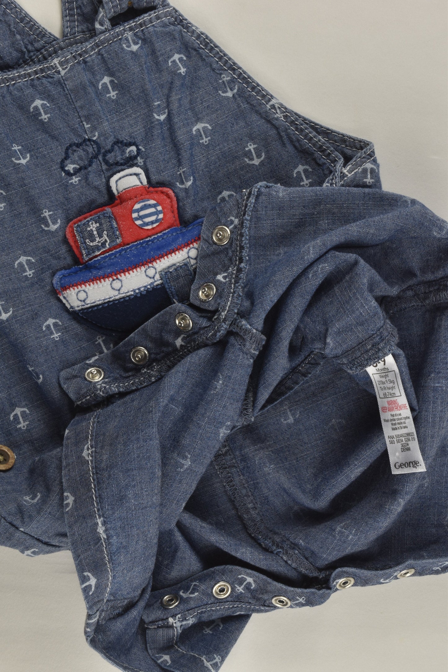 George Size 0 (6-9 months, 68-74 cm) Nautical Lightweight Denim Short Overalls