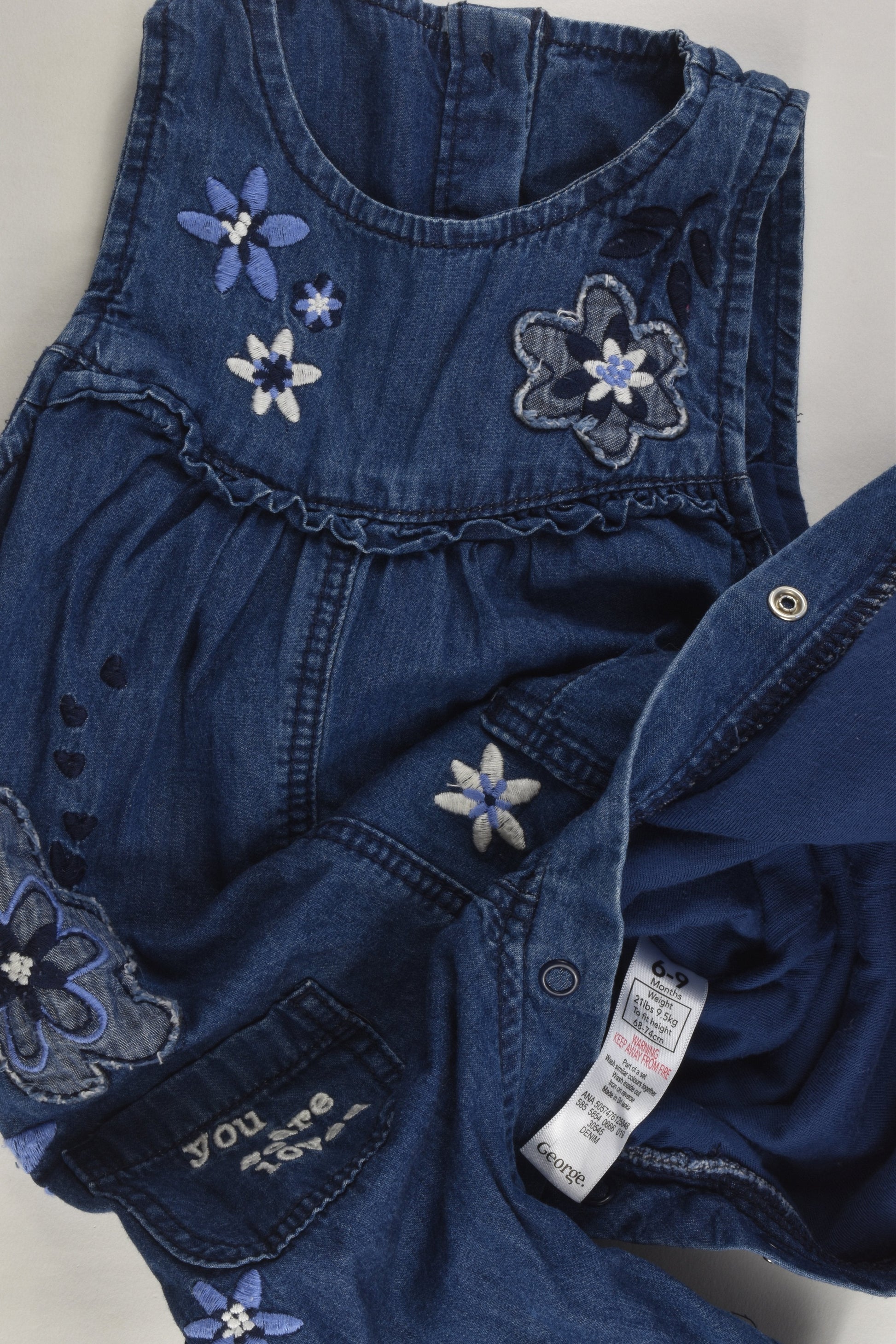 George Size 0 (6-9 months) 'You Are So Loved' Lined Denim Overalls
