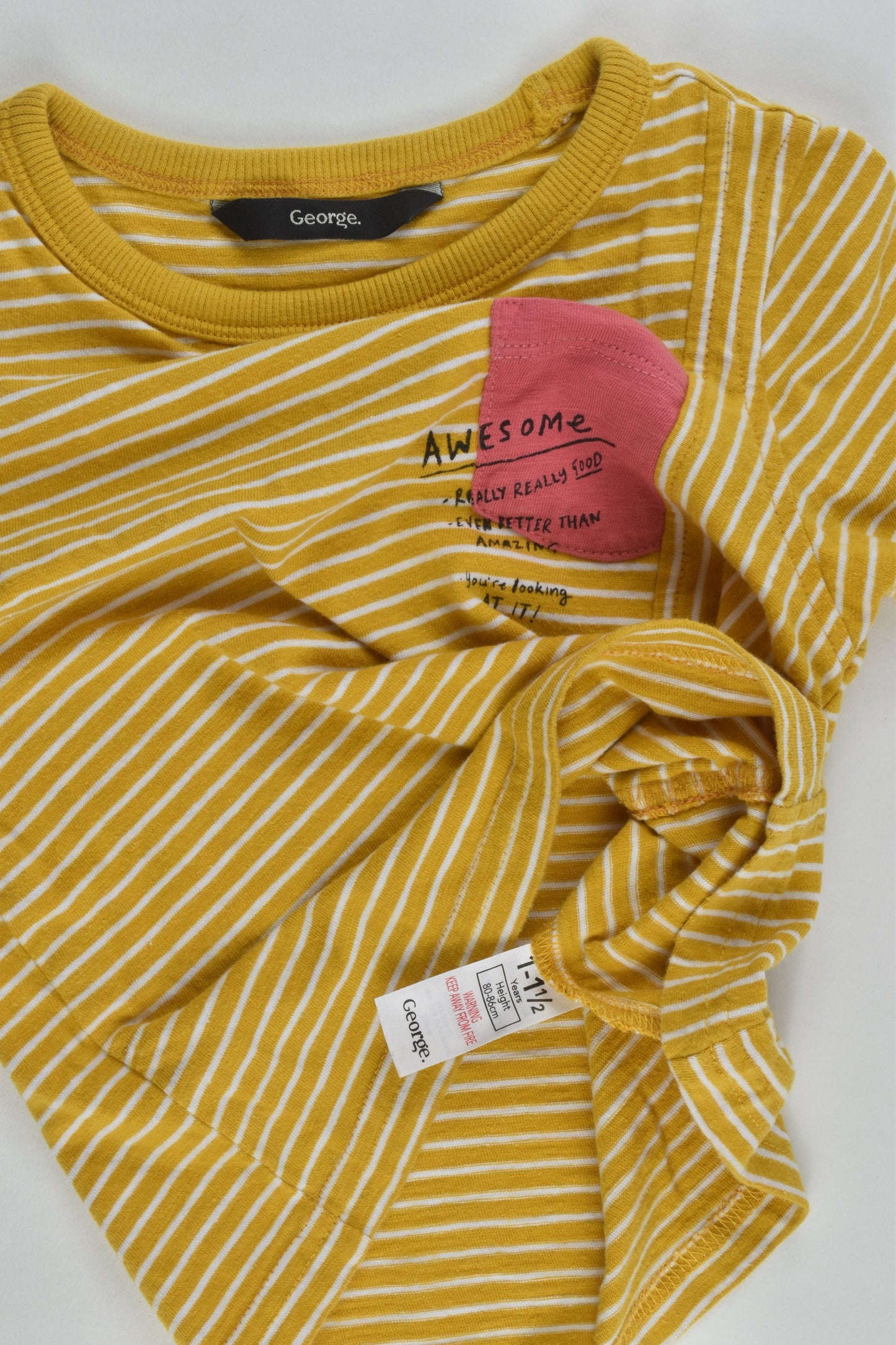 George Size 1 (80-86 cm) Striped 'Awesome' T-shirt