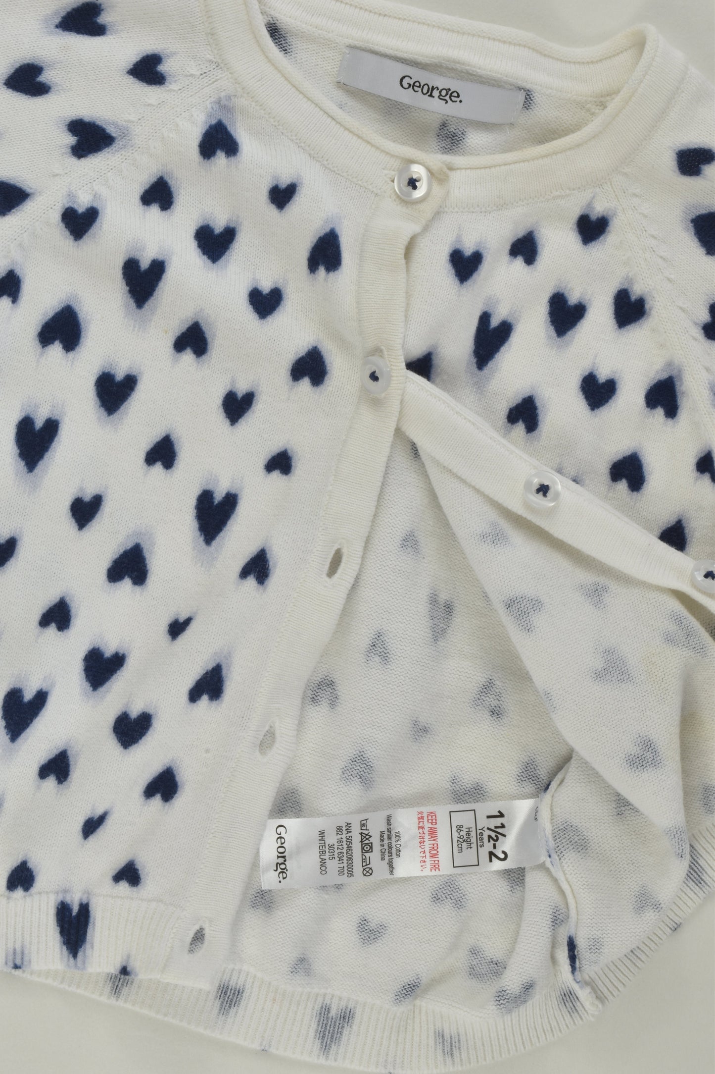 George Size 2 (86-92 cm) Love Hearts Cardigan