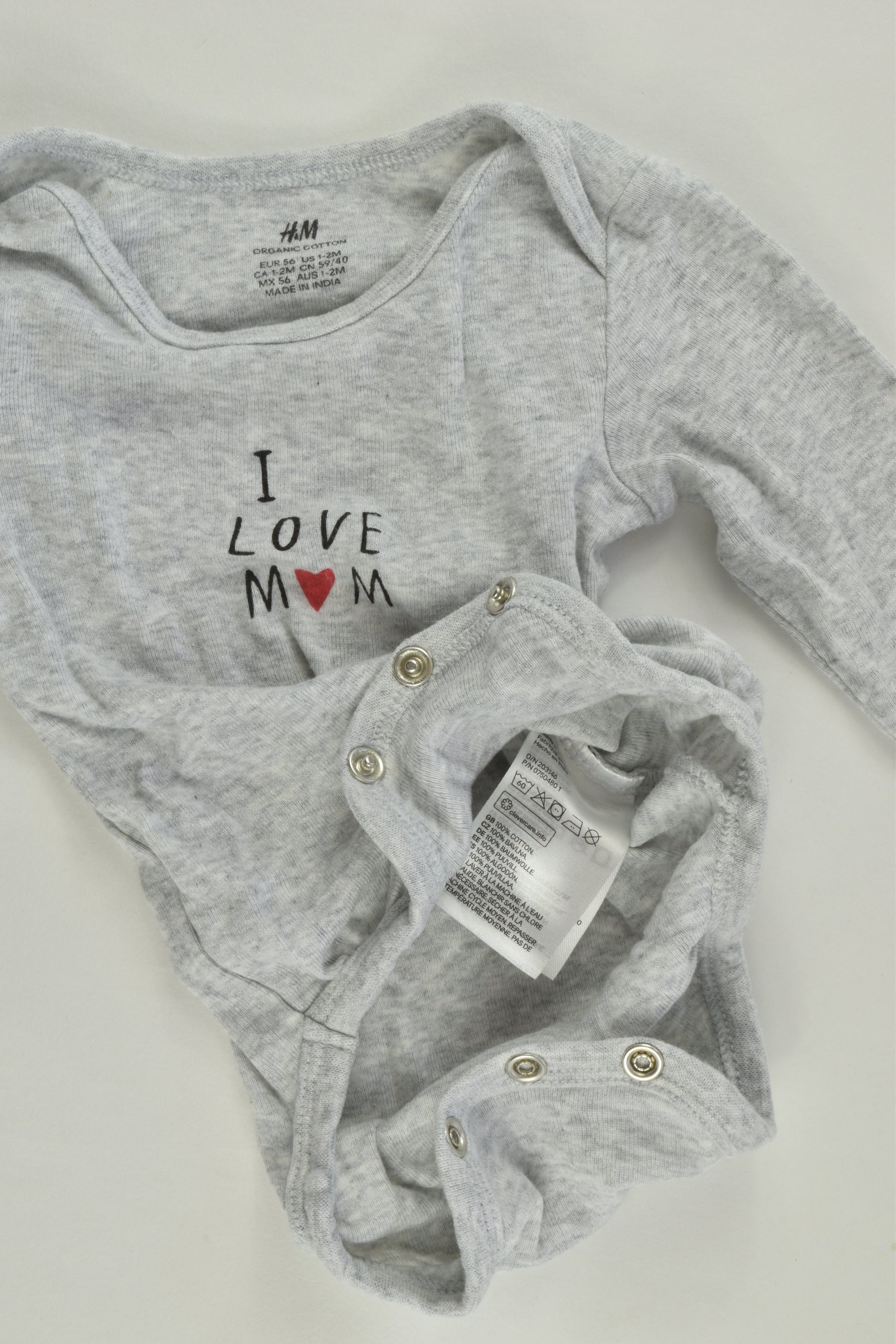H&M Size 000 (56 cm) 'I Love Mum' Organic Outfit