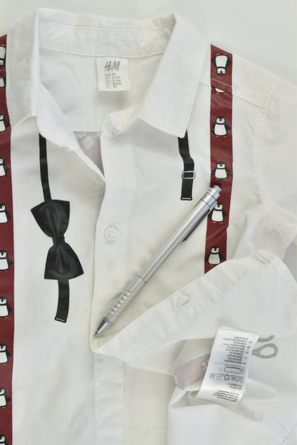 H&M Size 1 (9-12 months, 80 cm) Penguin Suspenders Shirt