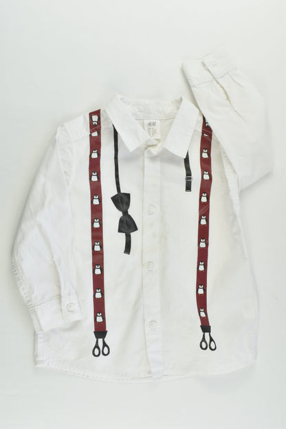 H&M Size 1 (9-12 months, 80 cm) Penguin Suspenders Shirt