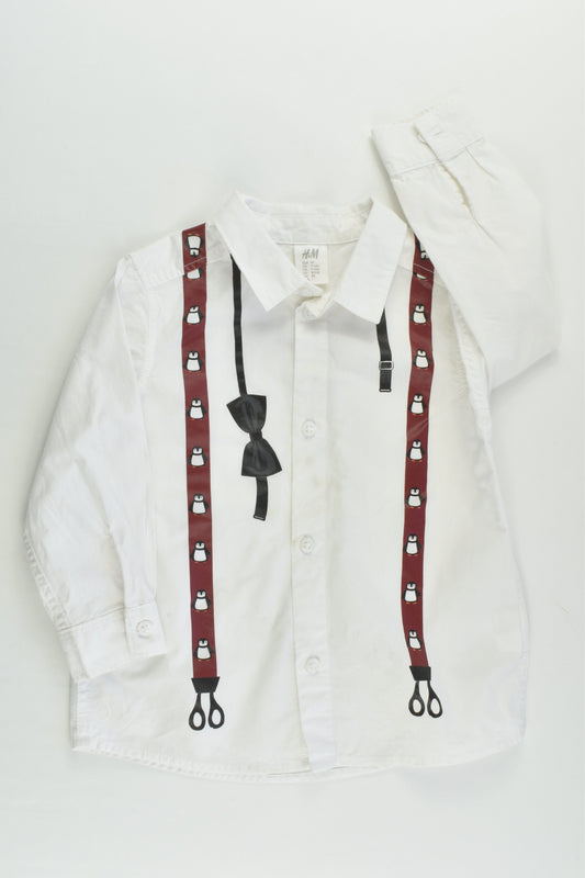 H&M Size 1 (9-12 months, 80 cm) Penguin Suspenders Shirt