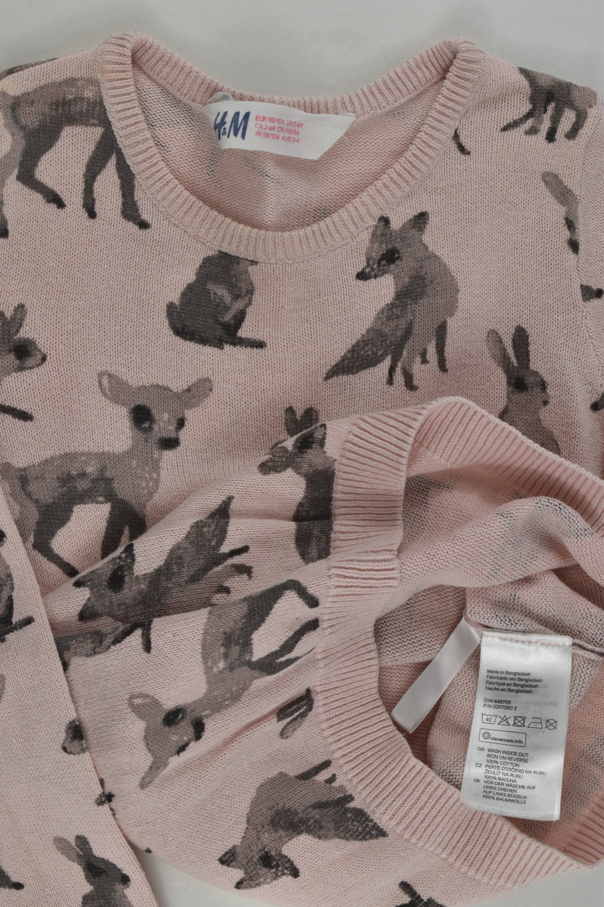 H&M Size 3-4 Forest Animals Knit Jumper