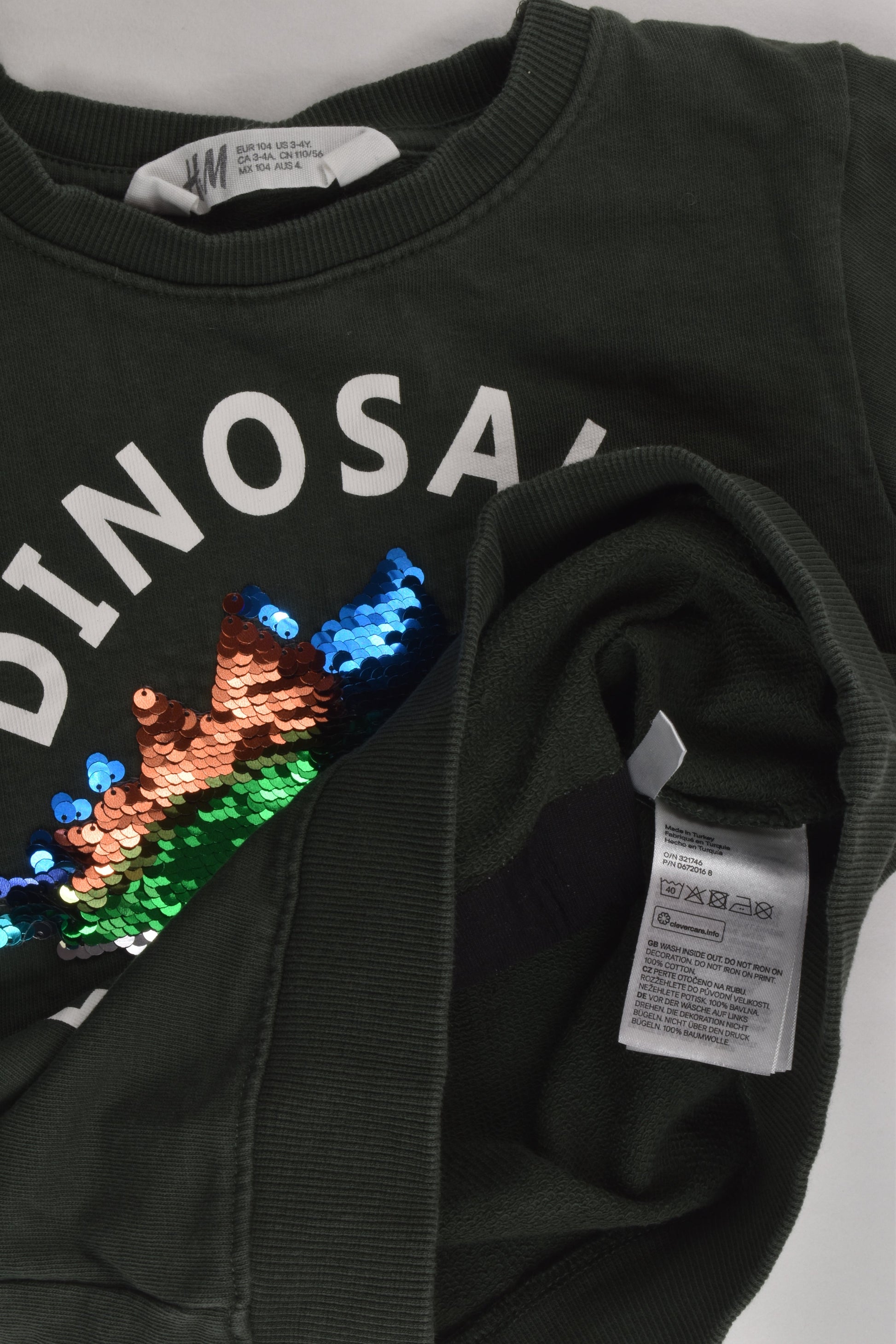 H&M Size 4 Dinosaur Reversible Sequins Sweater