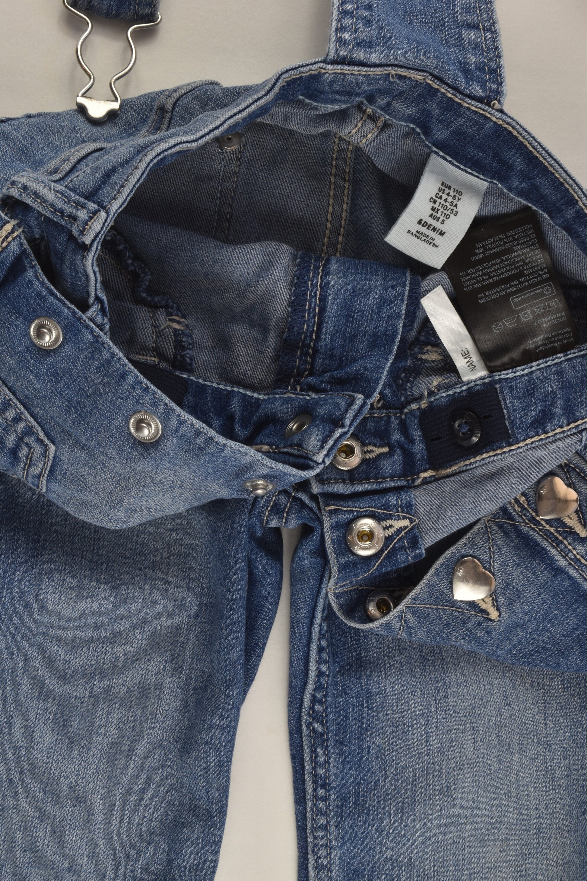 H&M Size 5 (110 cm) Love Heart Buttons Denim Overalls