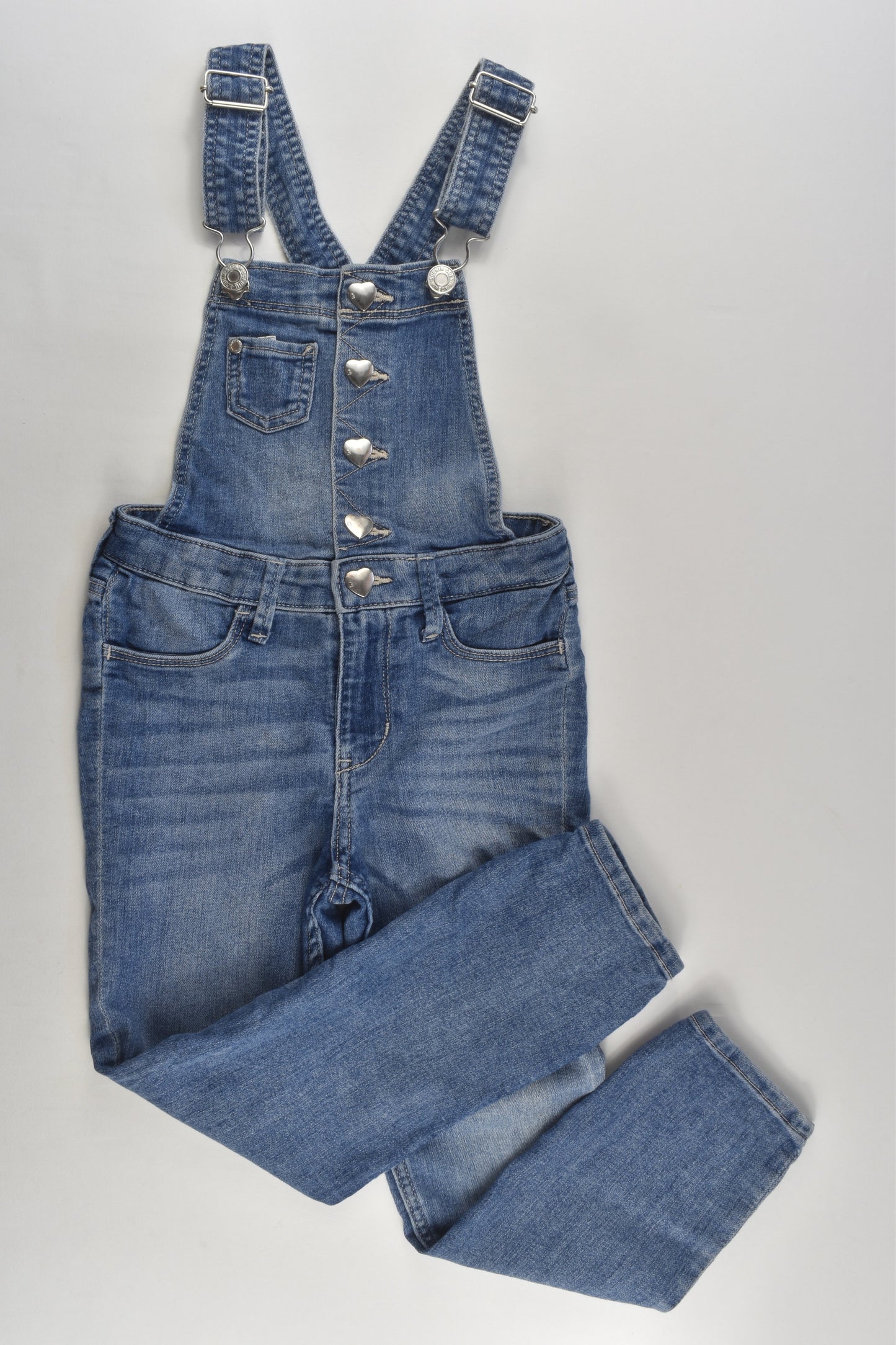 H&M Size 5 (110 cm) Love Heart Buttons Denim Overalls