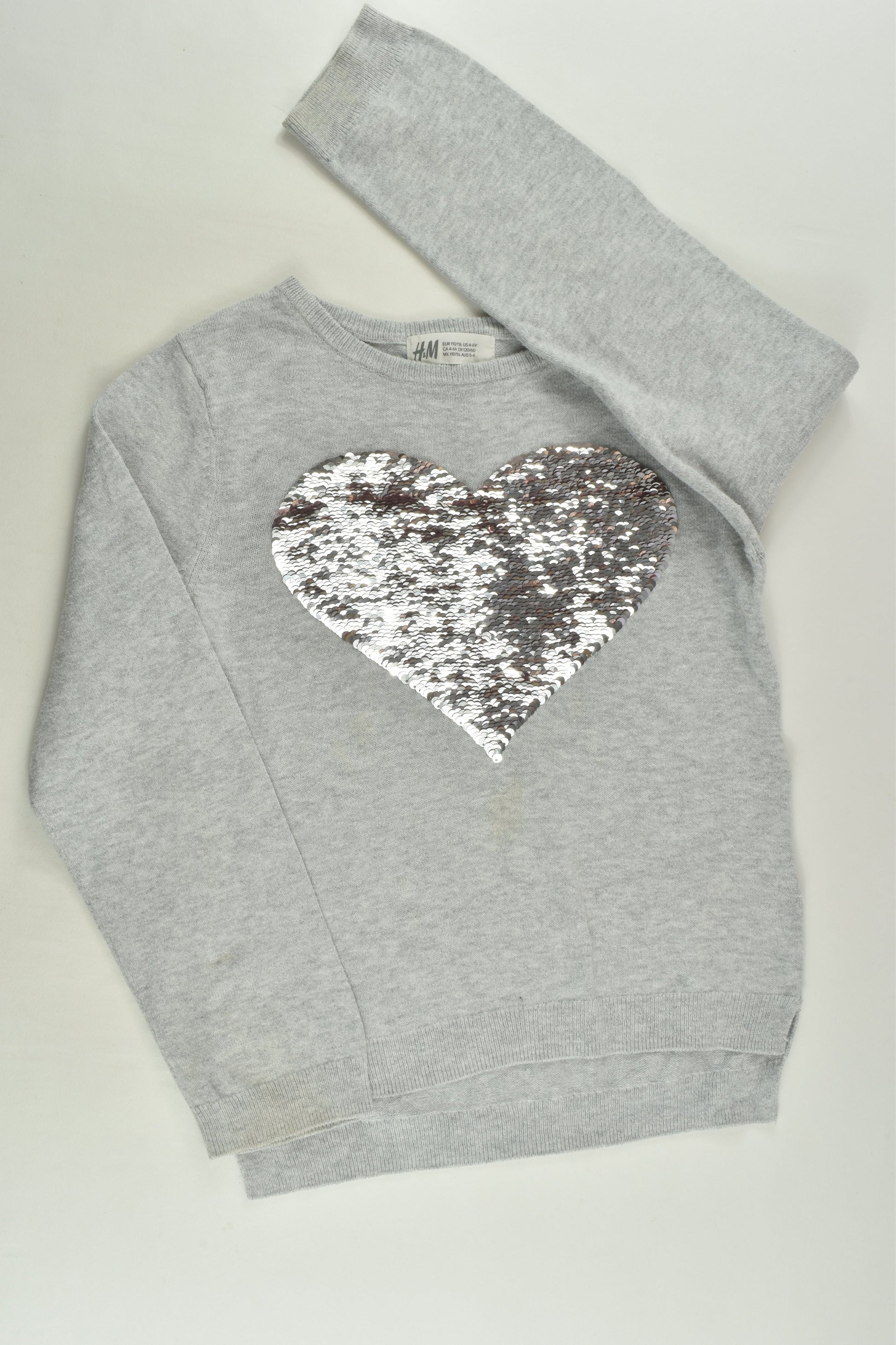 H&M Size 5-6 Love Heart Reversible Sequins Knit Jumper