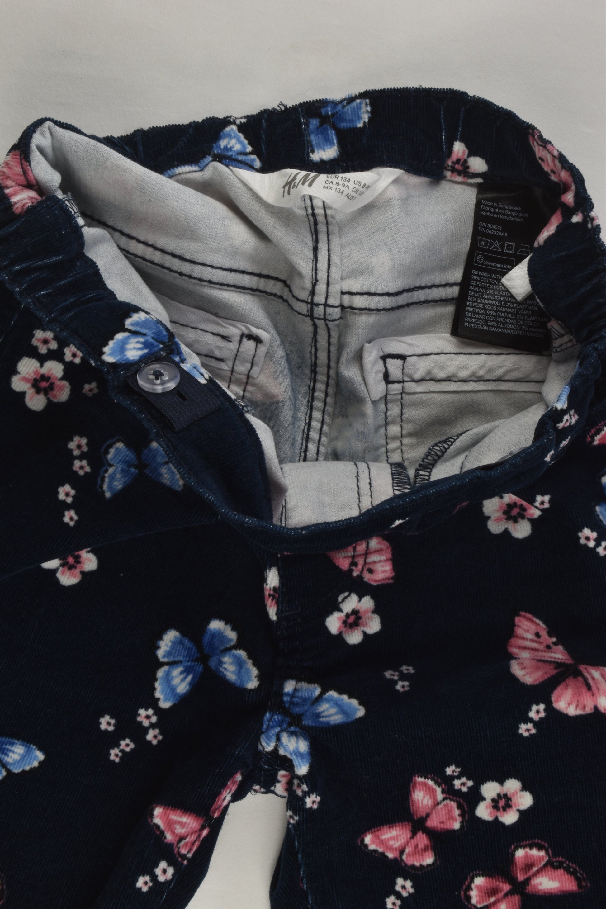 H&M Size 9 (134 cm) Flowers and Butterflies Stretchy Cord Pants