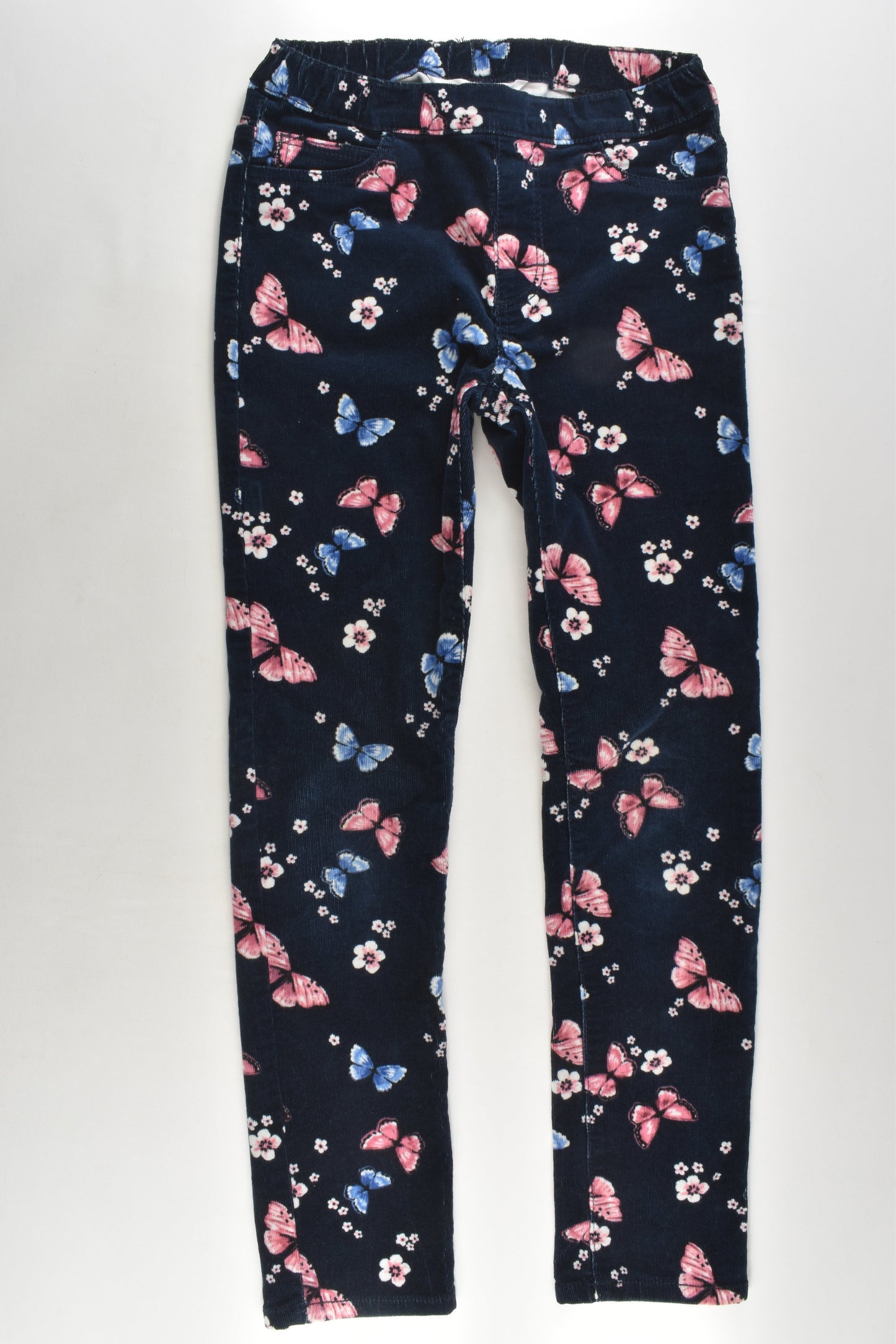H&M Size 9 (134 cm) Flowers and Butterflies Stretchy Cord Pants