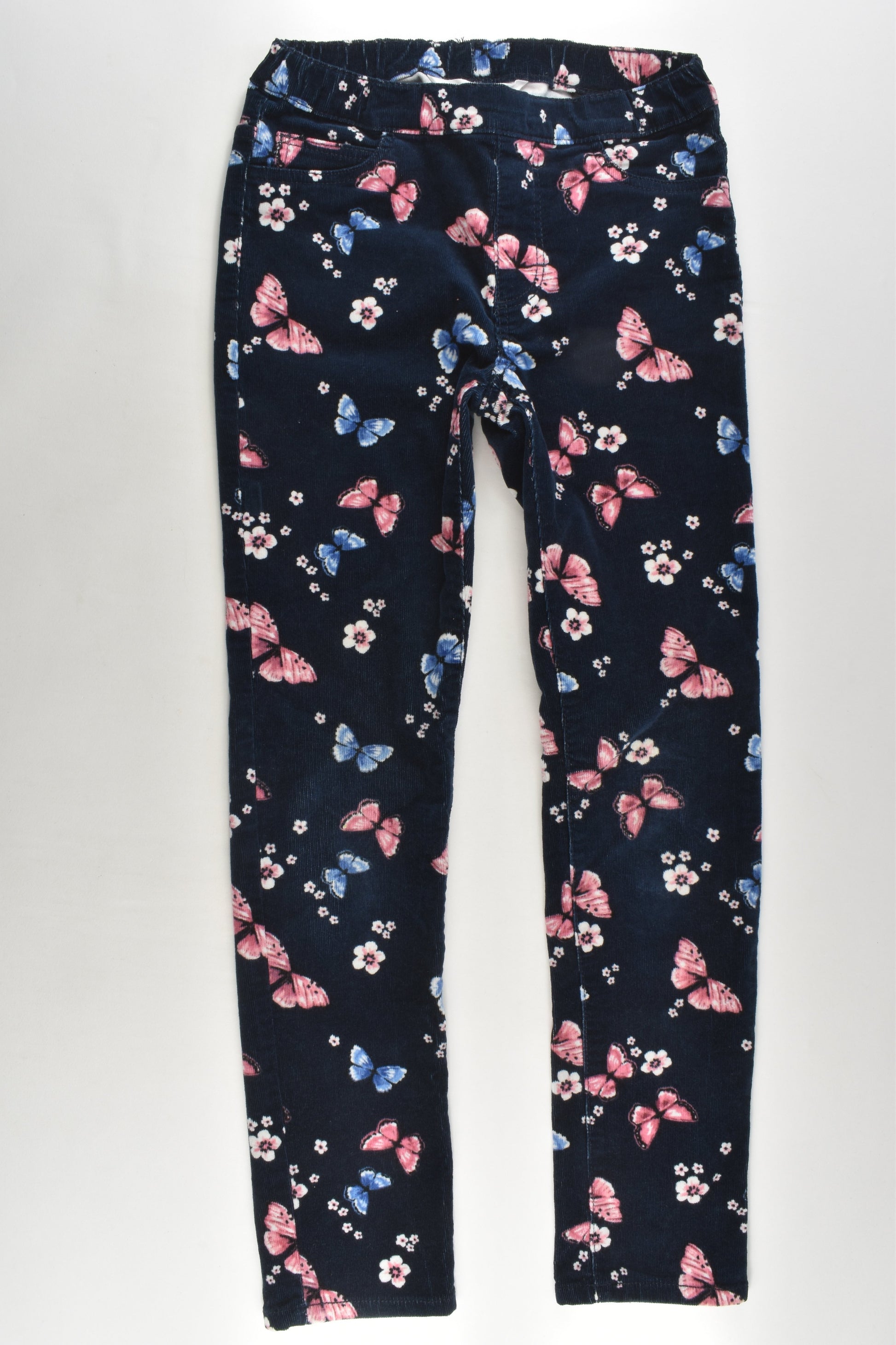 H&M Size 9 (134 cm) Flowers and Butterflies Stretchy Cord Pants