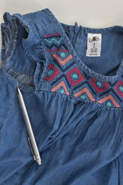 H&T Size 7 Lightweight Denim Dress with Embroidery