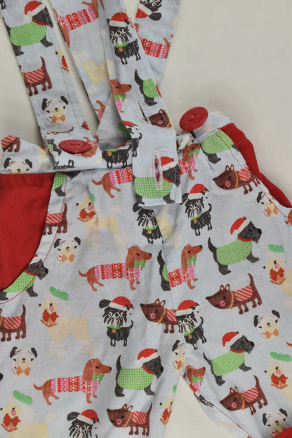 Handmade Size 0 Christmas Dogs Short Overalls