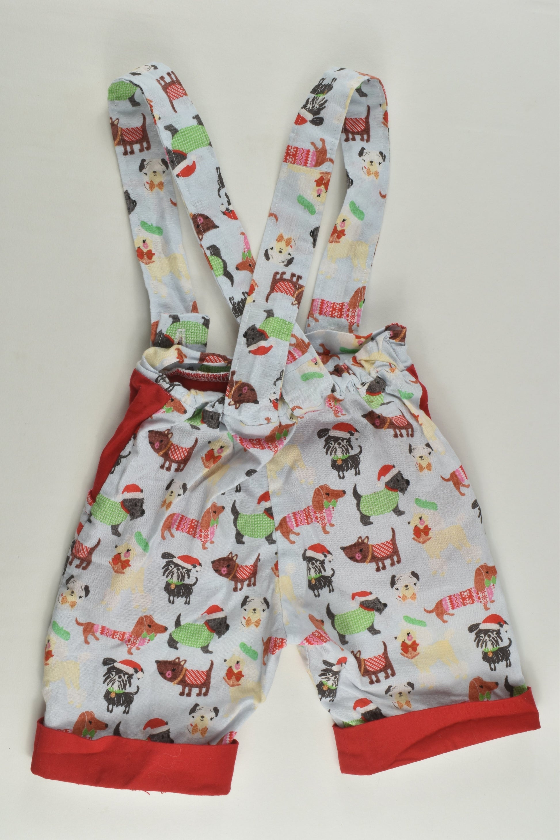 Handmade Size 0 Christmas Dogs Short Overalls