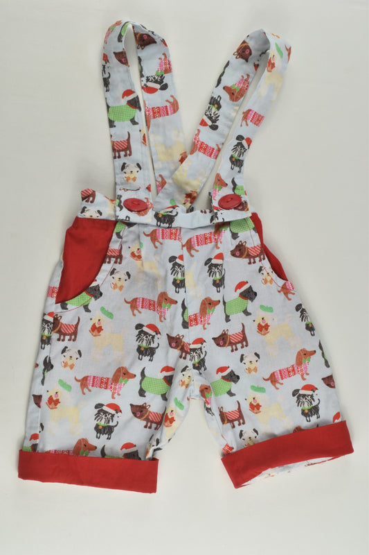 Handmade Size 0 Christmas Dogs Short Overalls