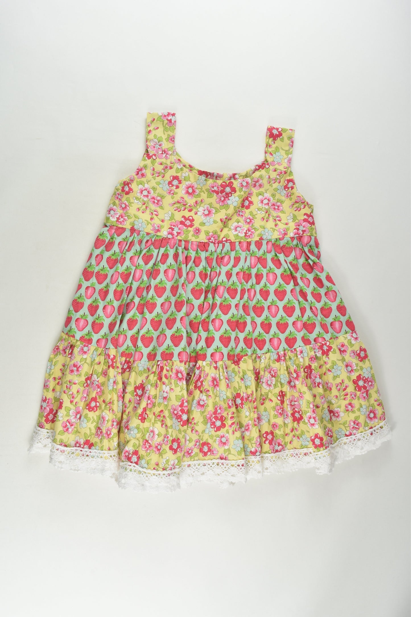 Handmade Size 3-4 Strawberries and Flowers Dress