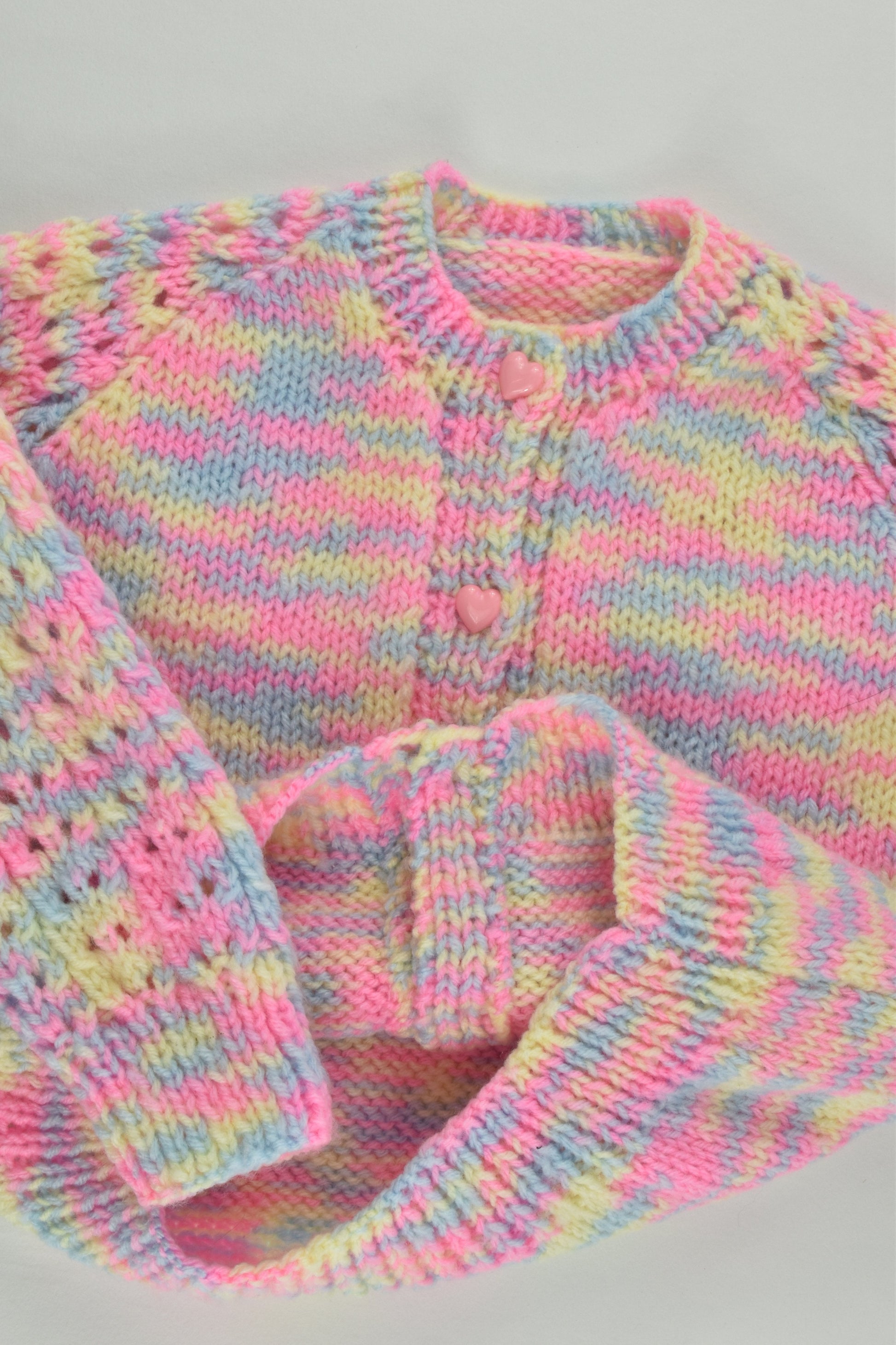 Handmade Size approx 0-1 Knitted Cardigan with Love Heart Buttons
