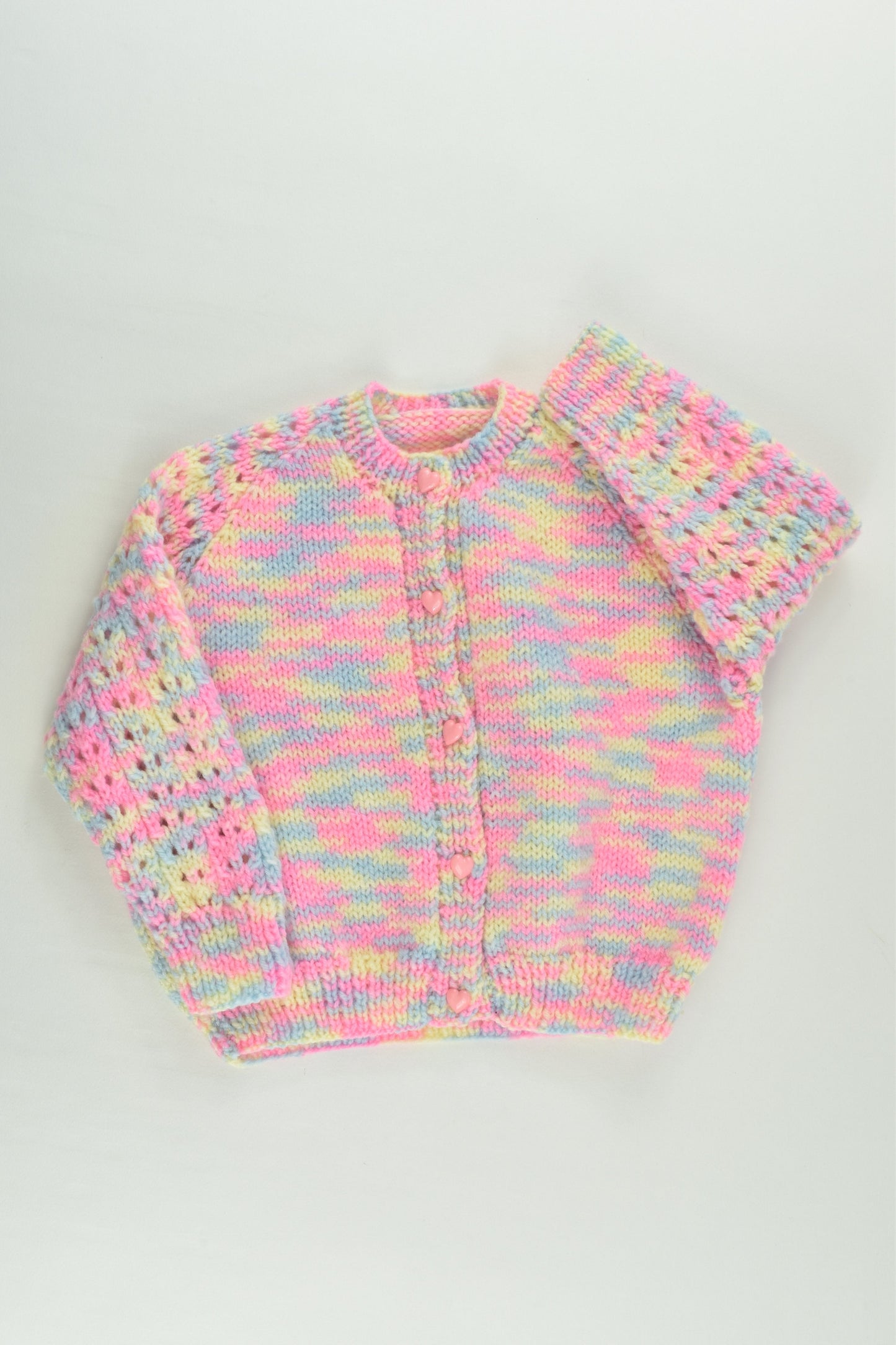 Handmade Size approx 0-1 Knitted Cardigan with Love Heart Buttons