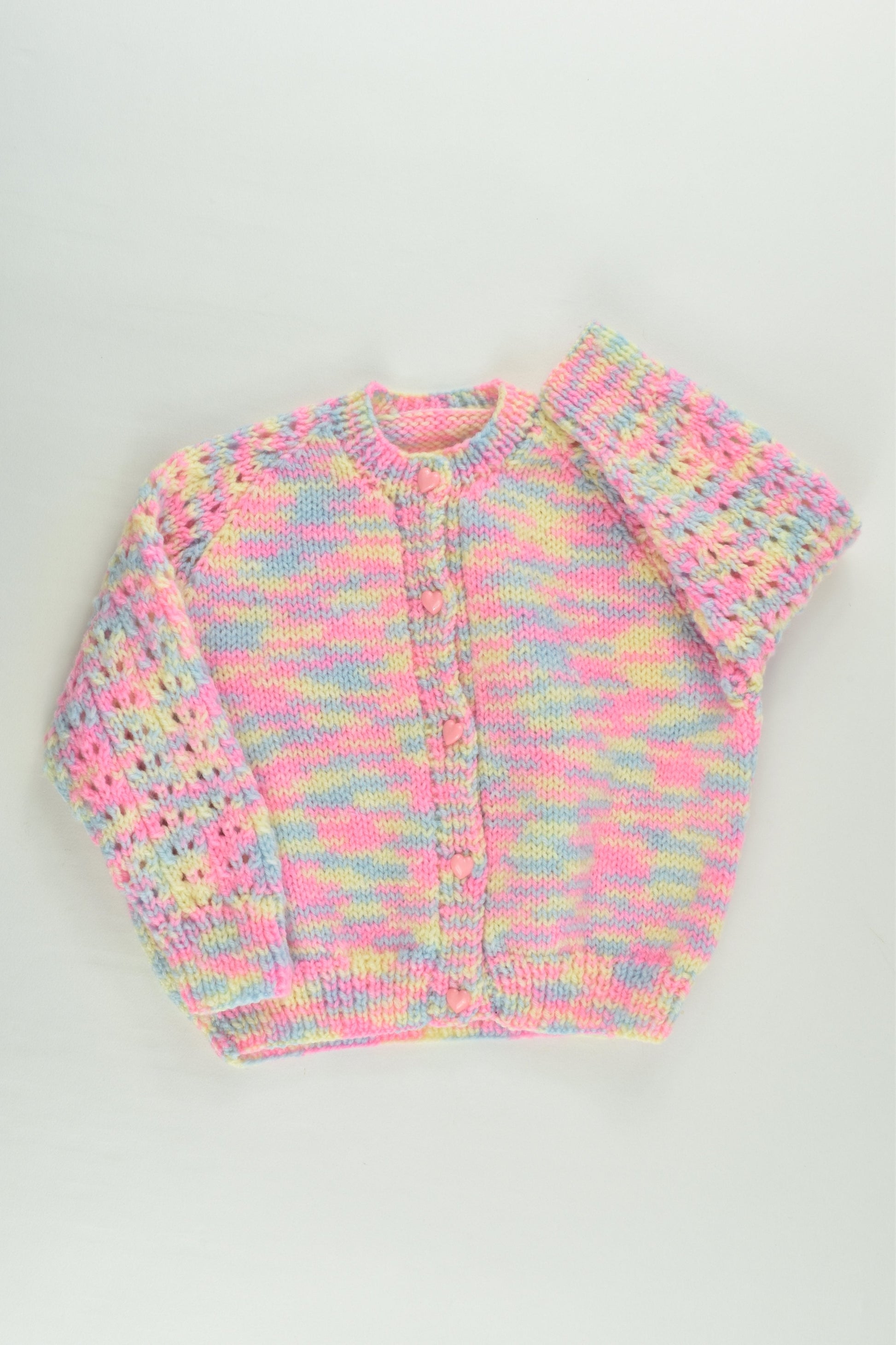 Handmade Size approx 0-1 Knitted Cardigan with Love Heart Buttons