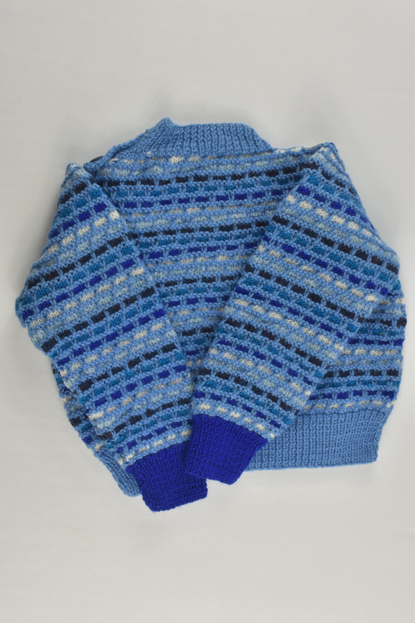 Handmade Size approx 00 Blue Mix Knitted Jumper