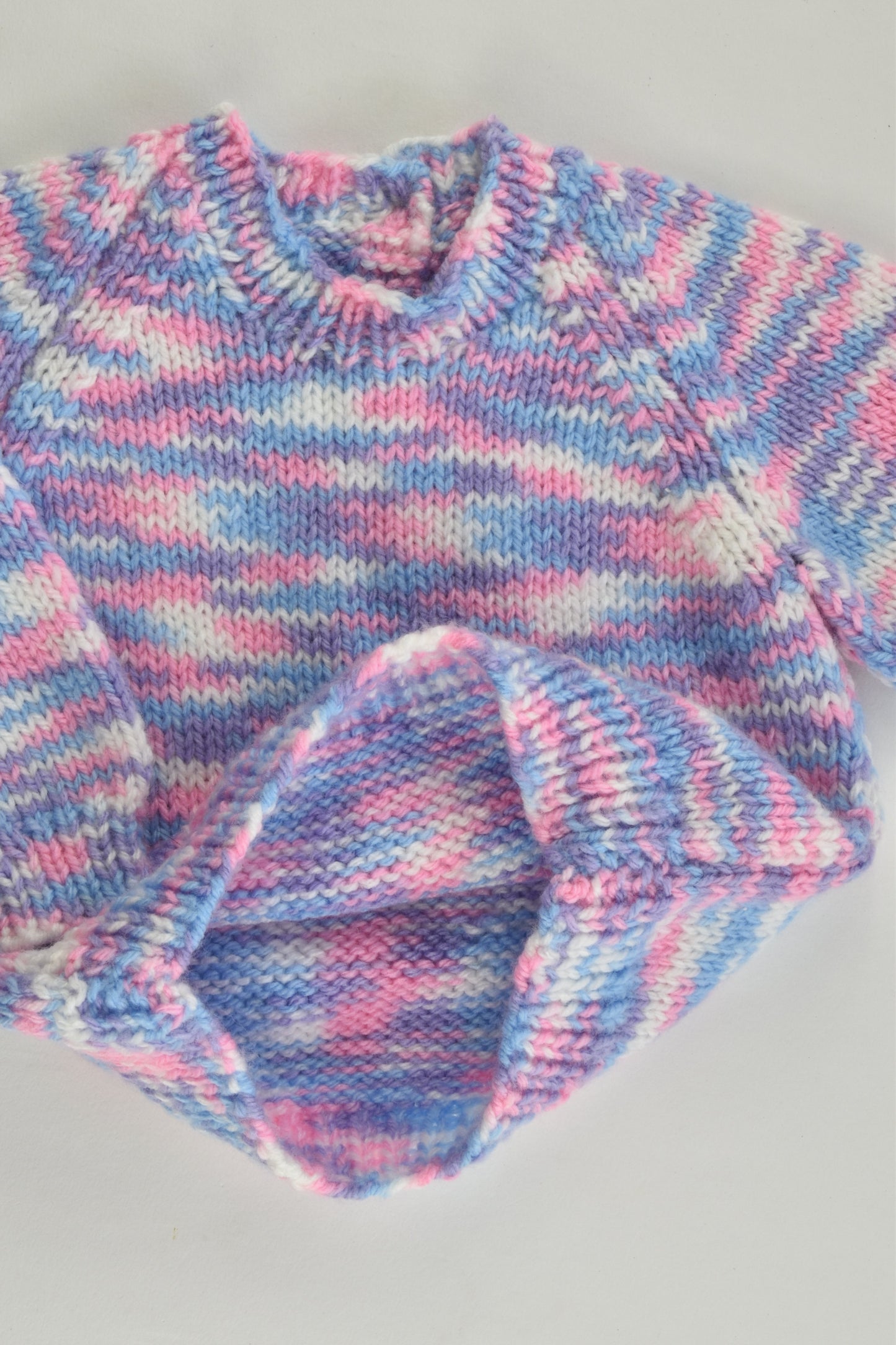 Handmade Size approx 00 Pink and Blue Mix Knitted Jumper