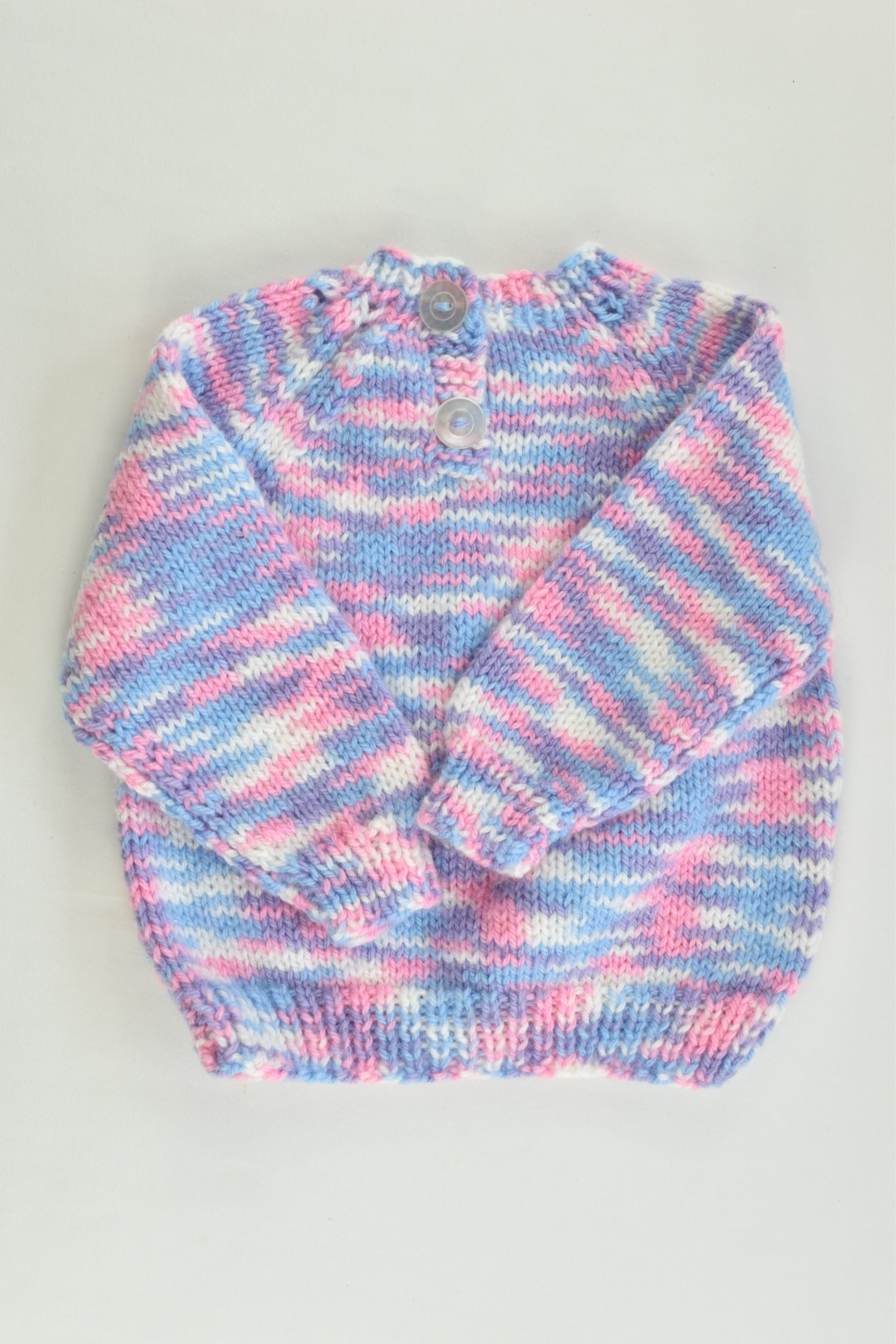 Handmade Size approx 00 Pink and Blue Mix Knitted Jumper