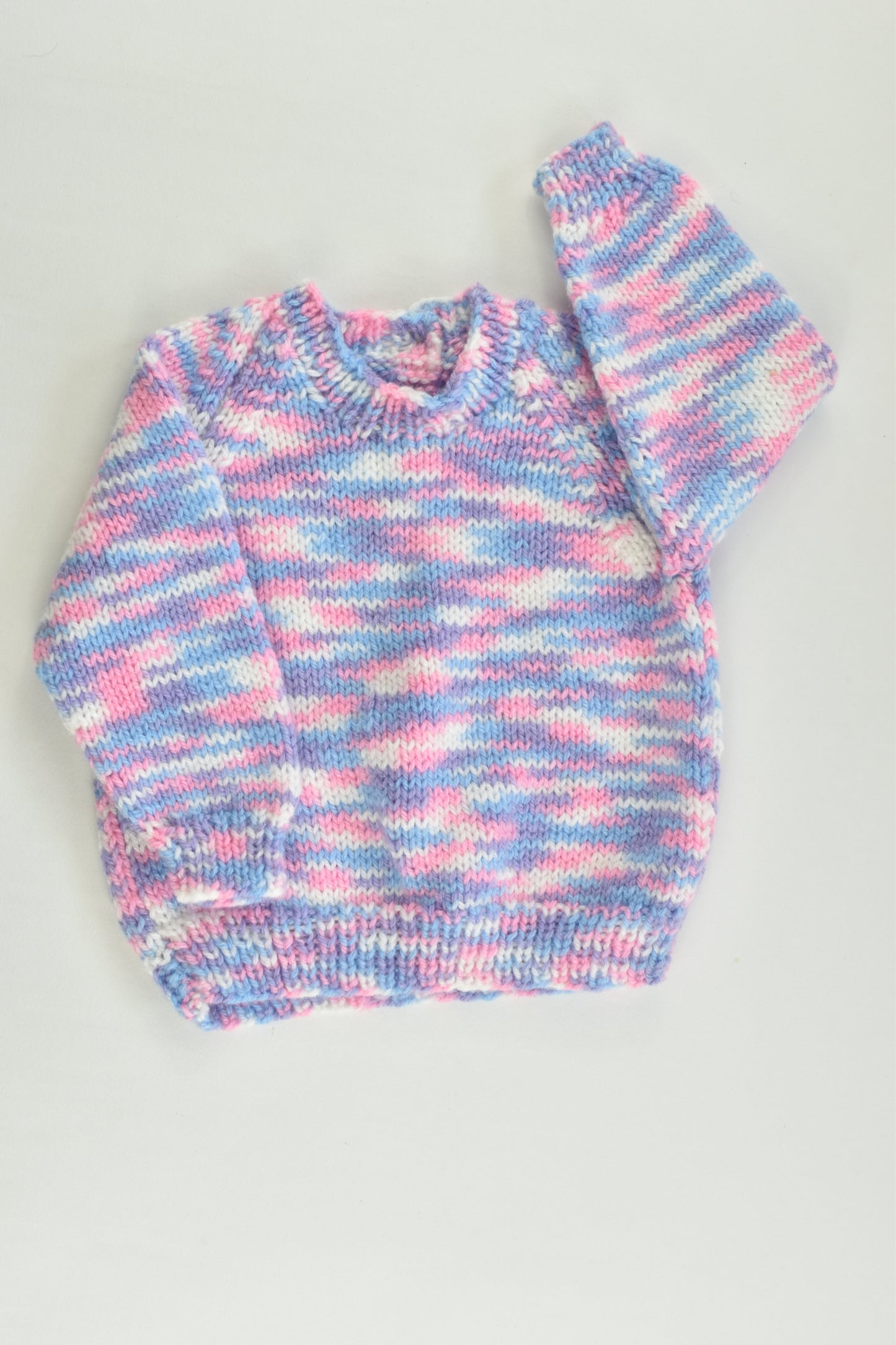 Handmade Size approx 00 Pink and Blue Mix Knitted Jumper