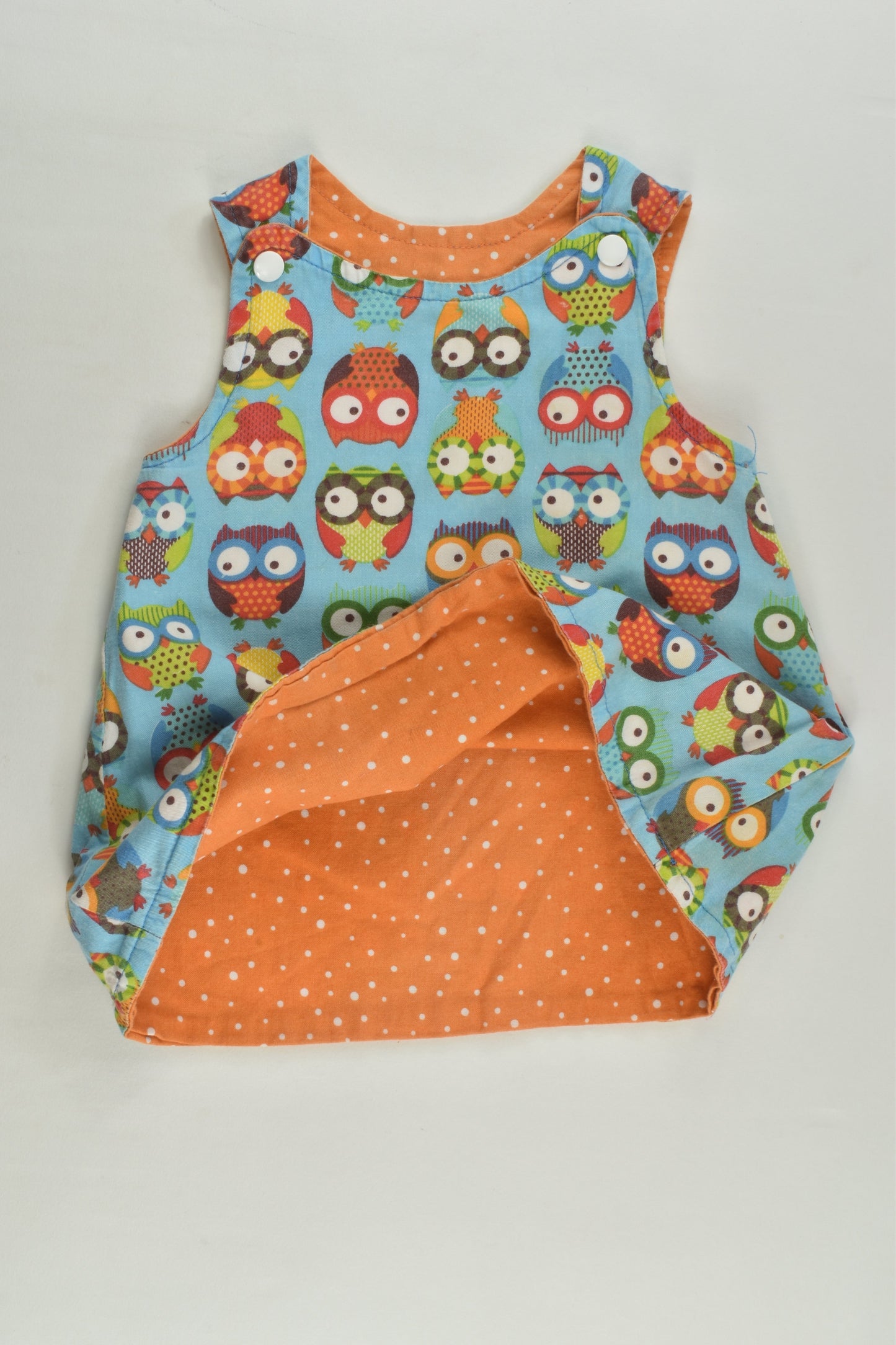 Handmade Size approx 00 Reversible Owl/Polka Dots Pinafore Dress