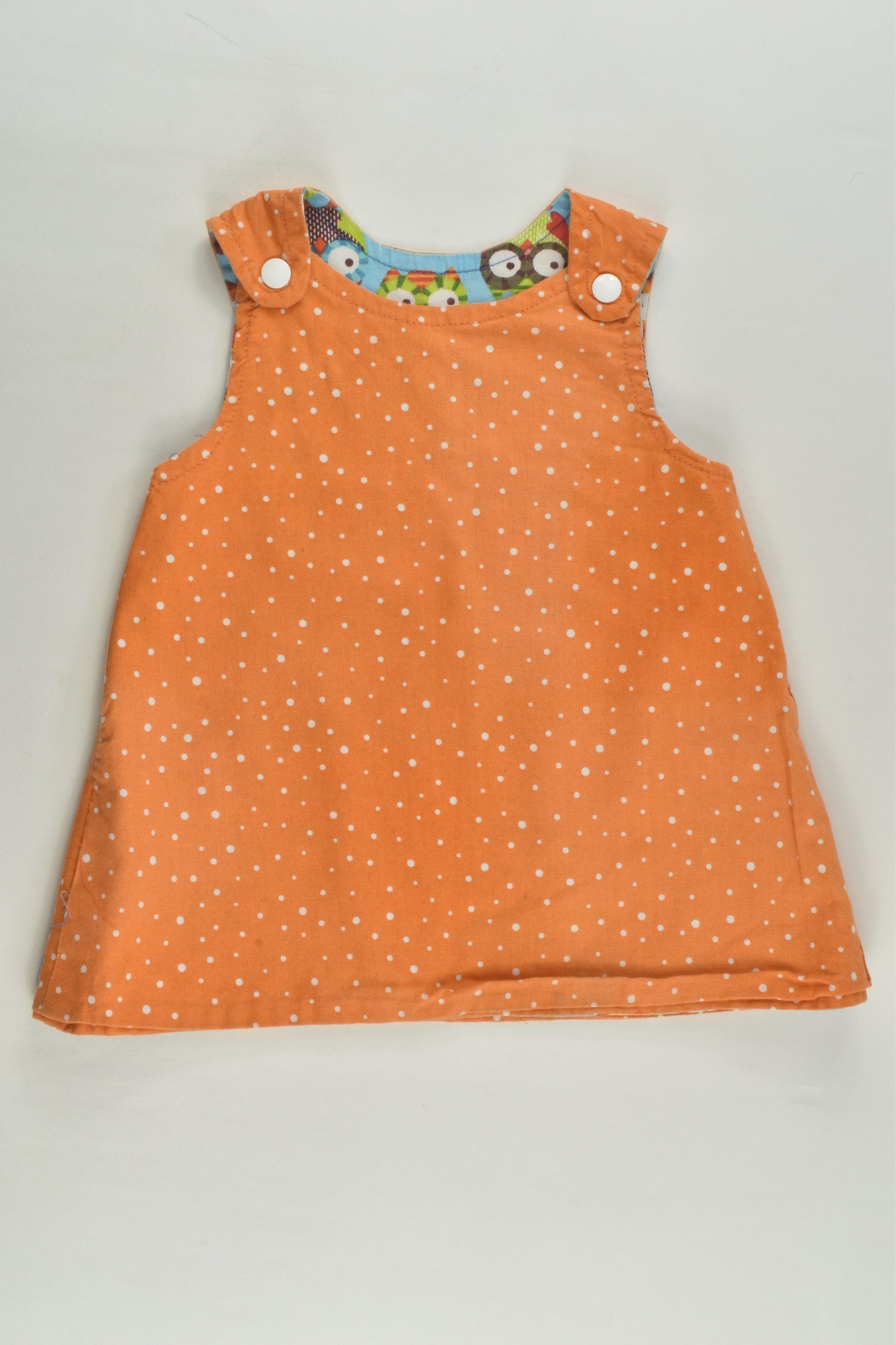 Handmade Size approx 00 Reversible Owl/Polka Dots Pinafore Dress