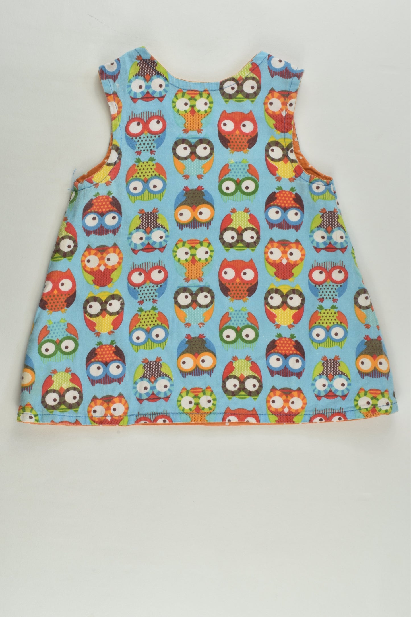 Handmade Size approx 00 Reversible Owl/Polka Dots Pinafore Dress