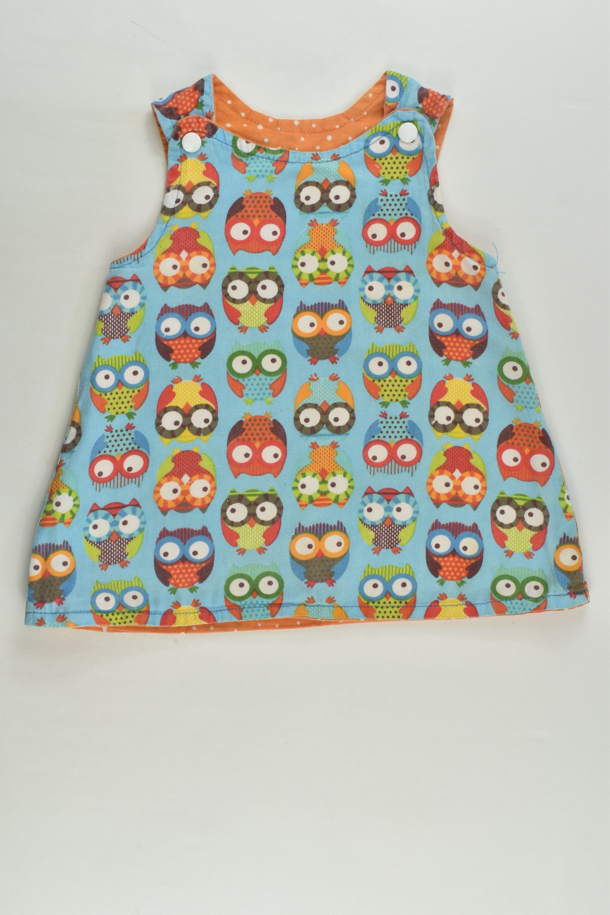 Handmade Size approx 00 Reversible Owl/Polka Dots Pinafore Dress