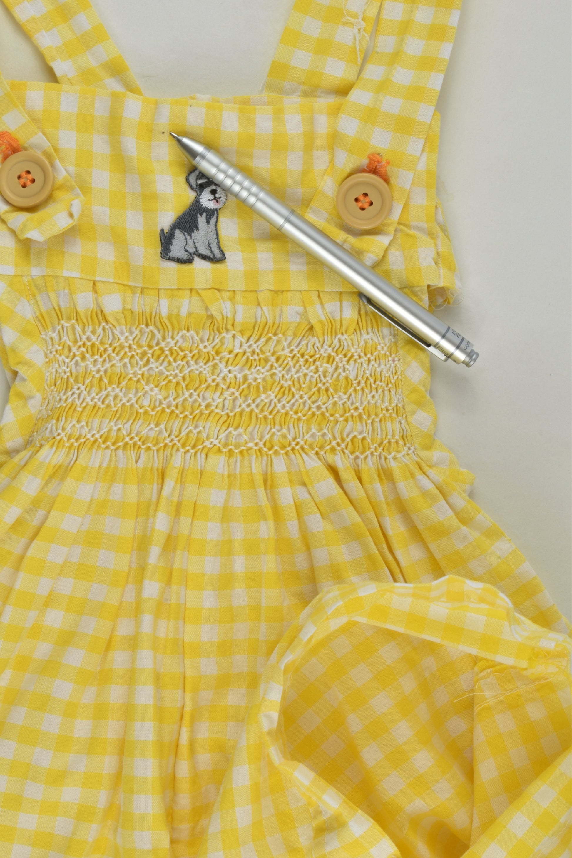 Handmade Size approx 2-3 Smocked Dog Patch Short Overalls