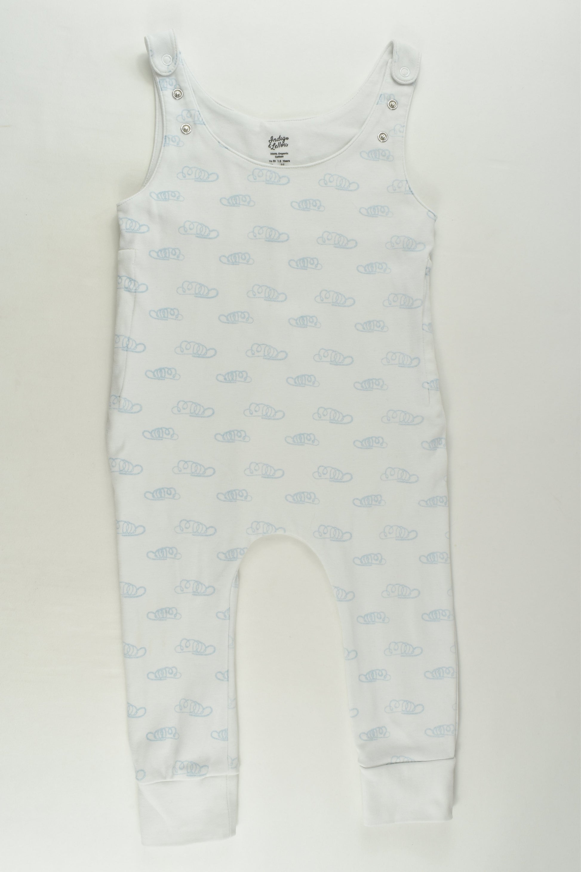 Indigo & Lellow Size 1-3 Organic Clouds Overalls
