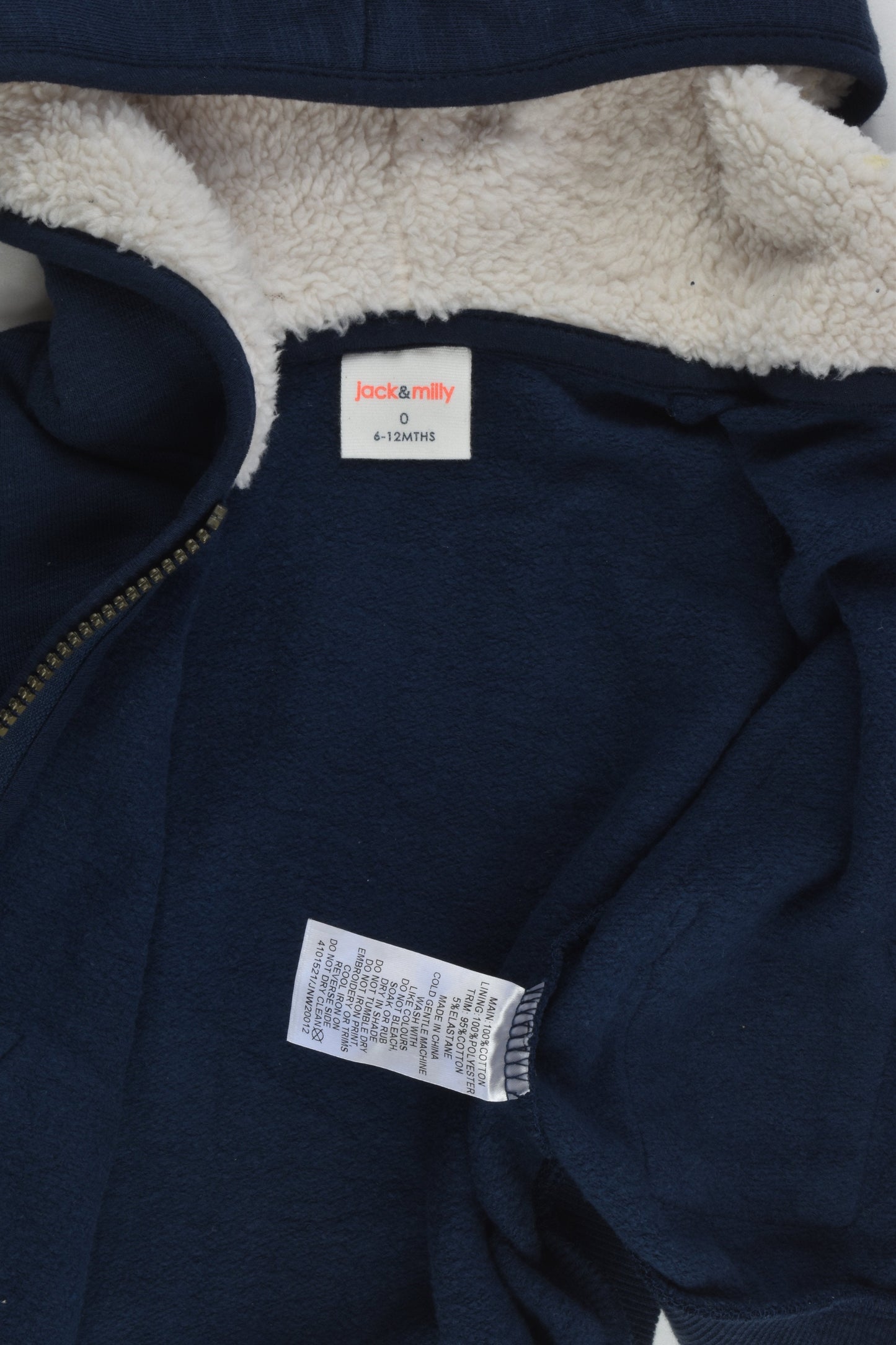 Jack & Milly Size 0 Sherpa Lined Hood Jumper