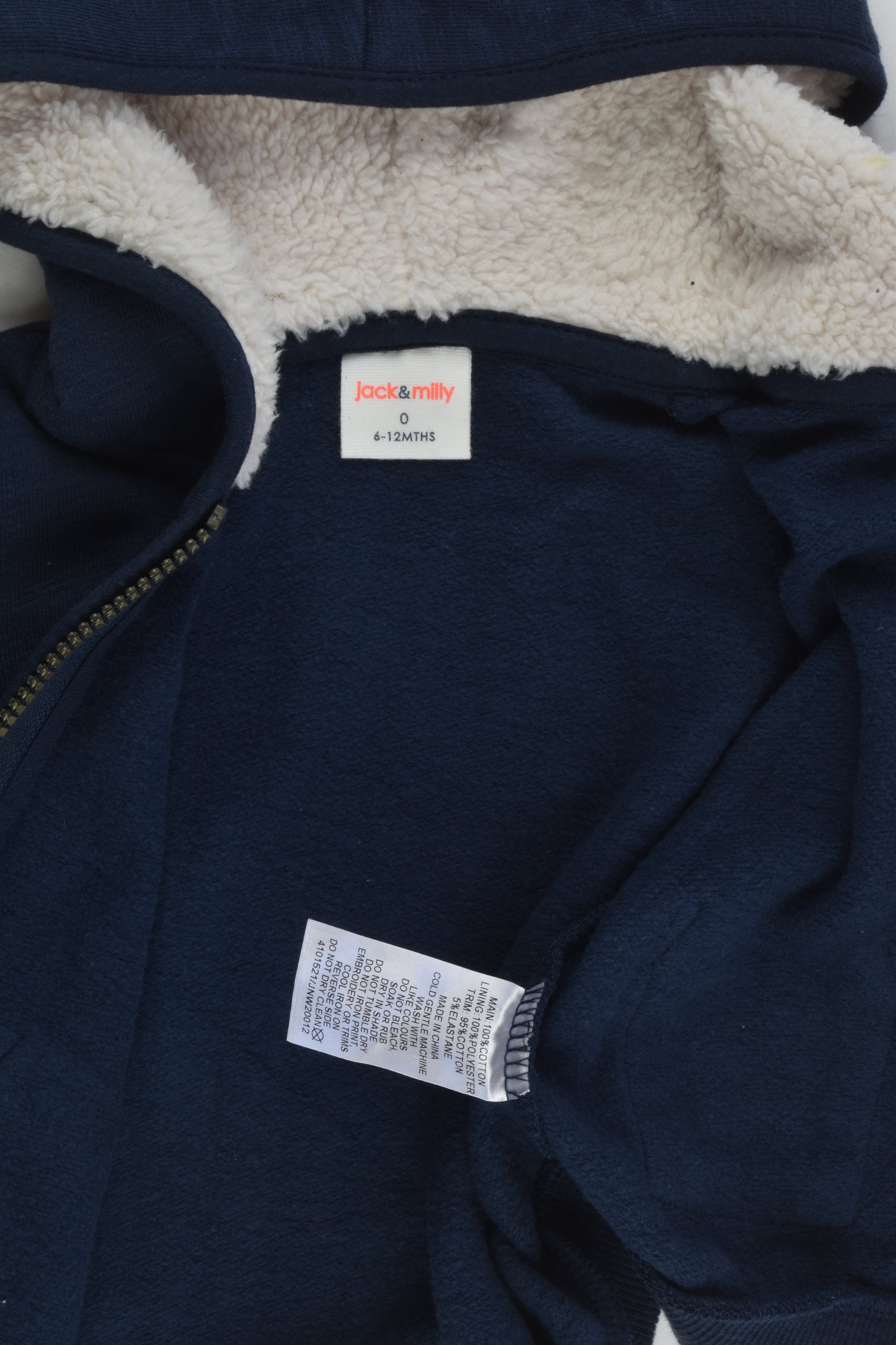Jack & Milly Size 0 Sherpa Lined Hood Jumper
