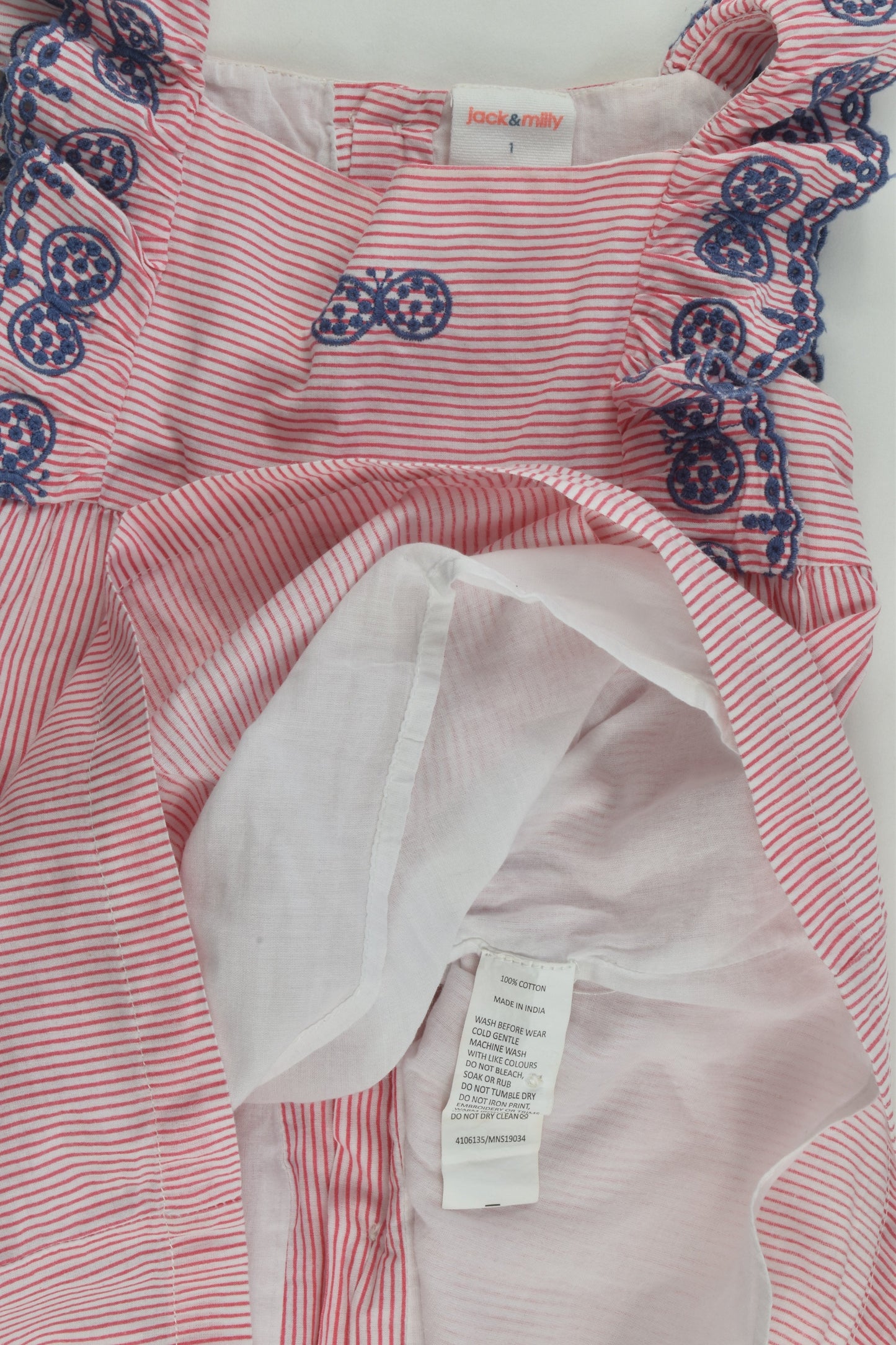 Jack & Milly Size 1 Striped Lined Dress with Butterfly Embroidery