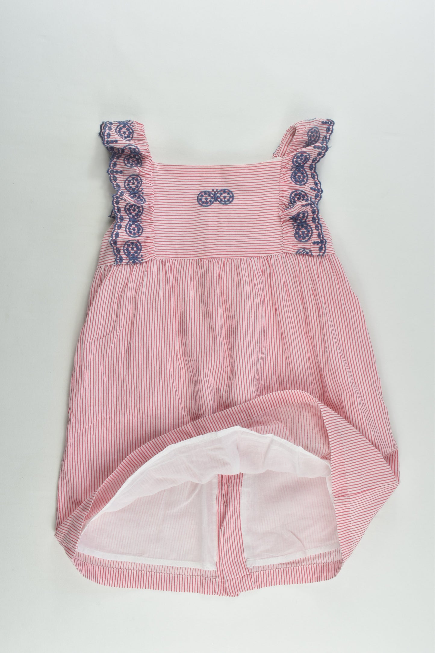Jack & Milly Size 1 Striped Lined Dress with Butterfly Embroidery