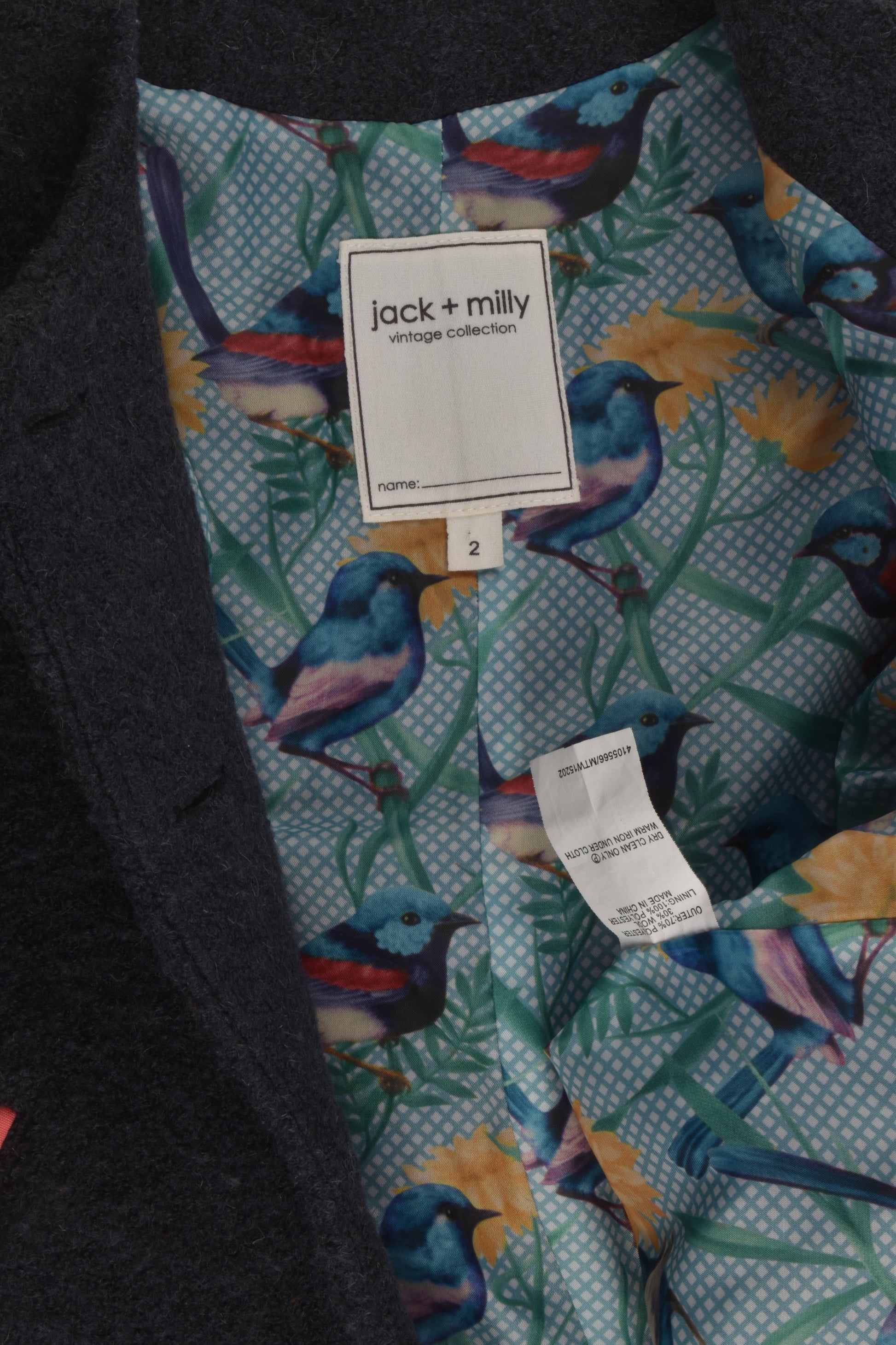 Jack & Milly Size 2 Wool Blend Jacket