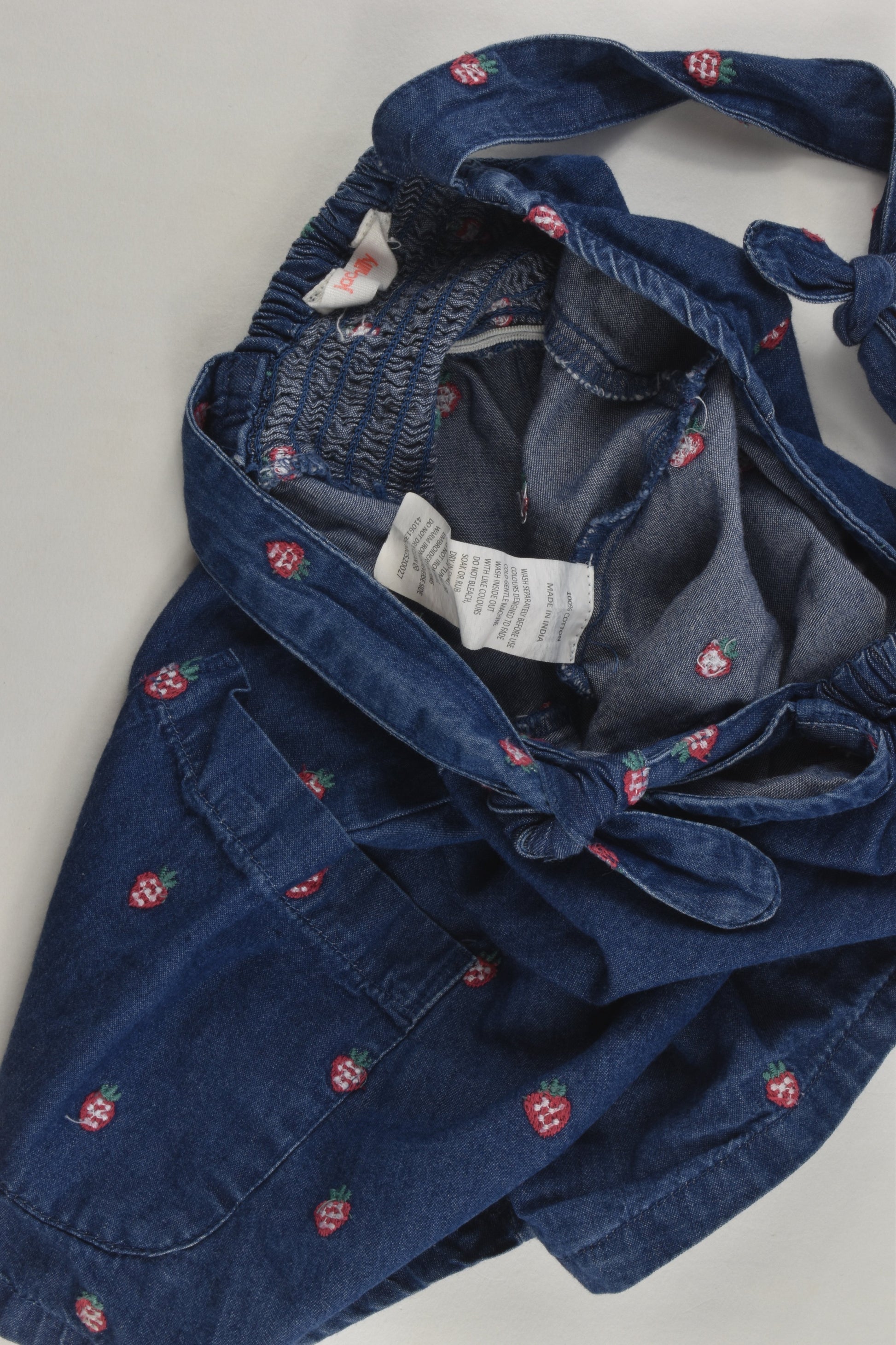 Jack & Milly Size 3 Strawberries Lightweight Denim Short Overalls