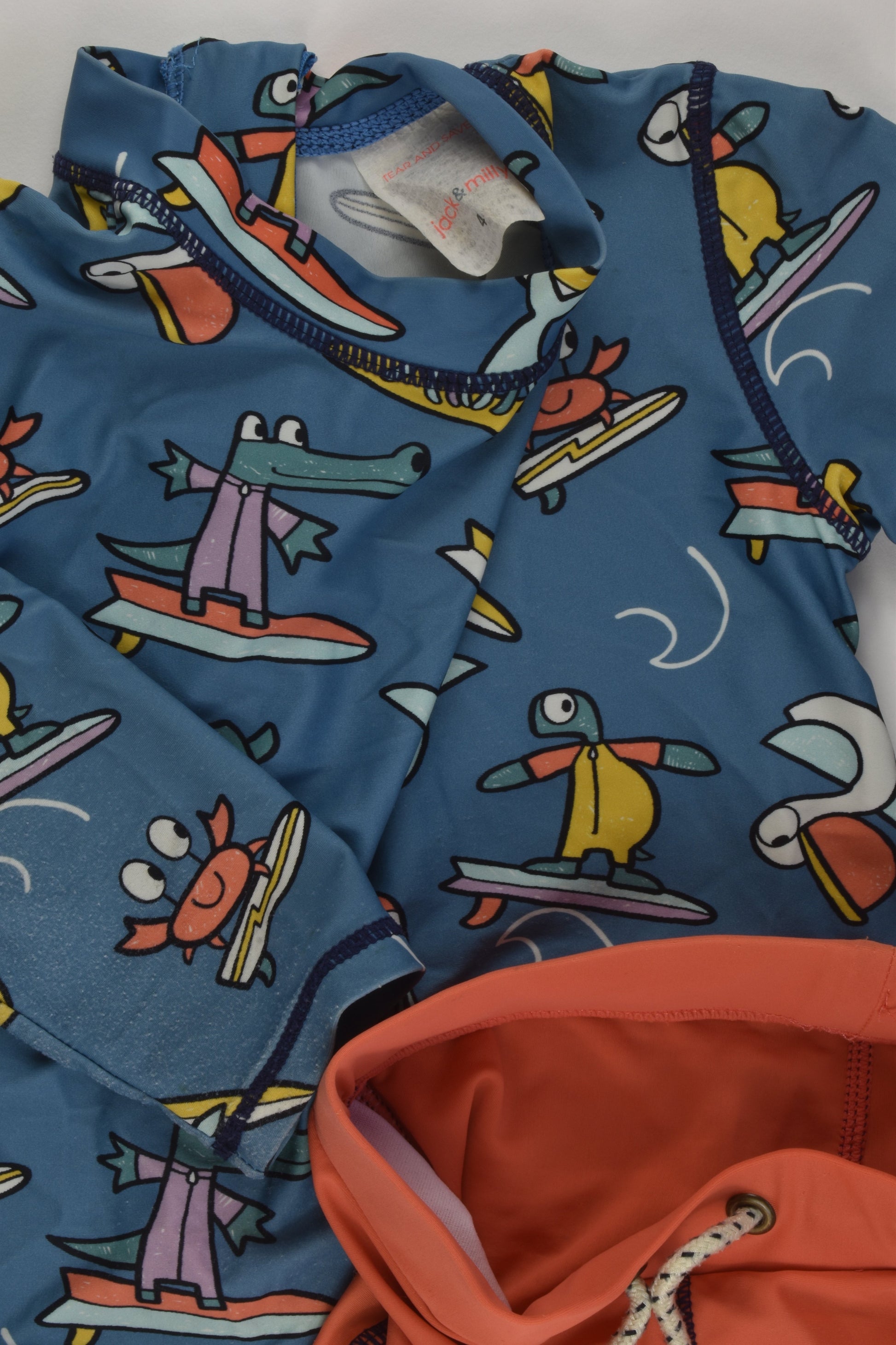 Jack & Milly Size 4 Rashie Top and Swim Shorts