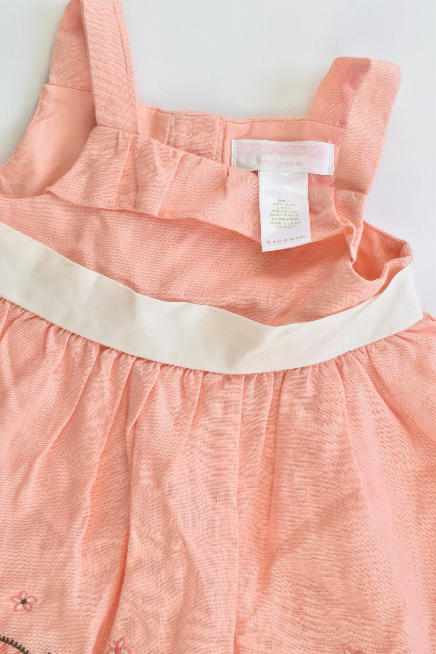 Janie and Jack Size 0 to 3 months (Generous sizing) Linen Dress with Cotton Lining