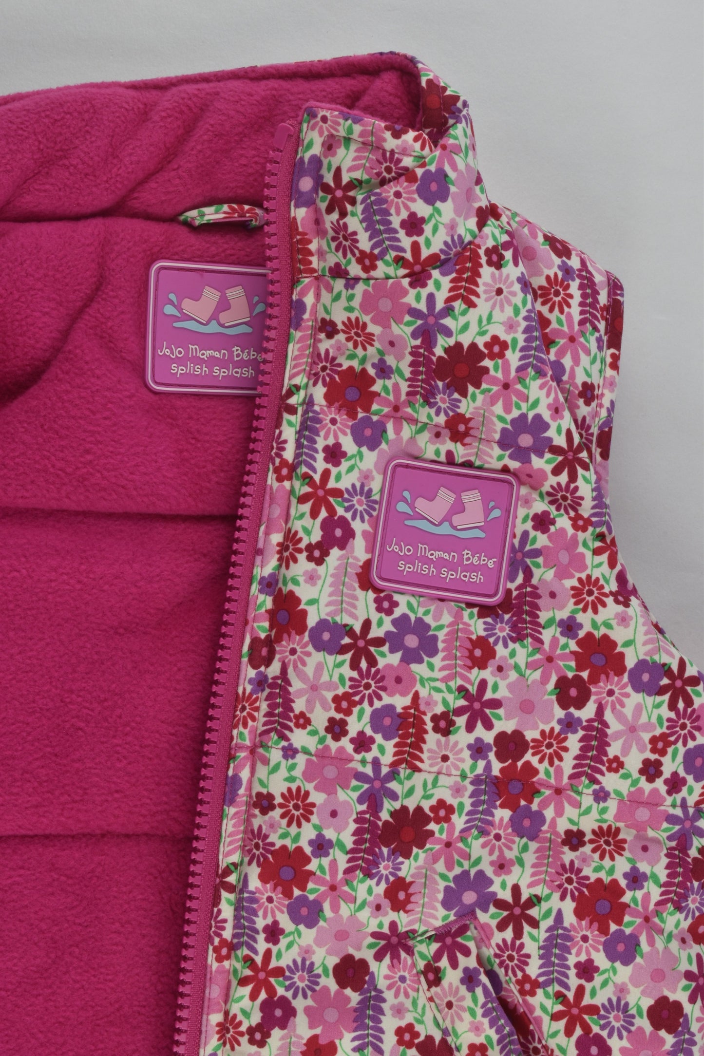 JoJo Maman Bébé Size 2-3 Splish Splash Reversible Floral/Fleece Puffer Vest