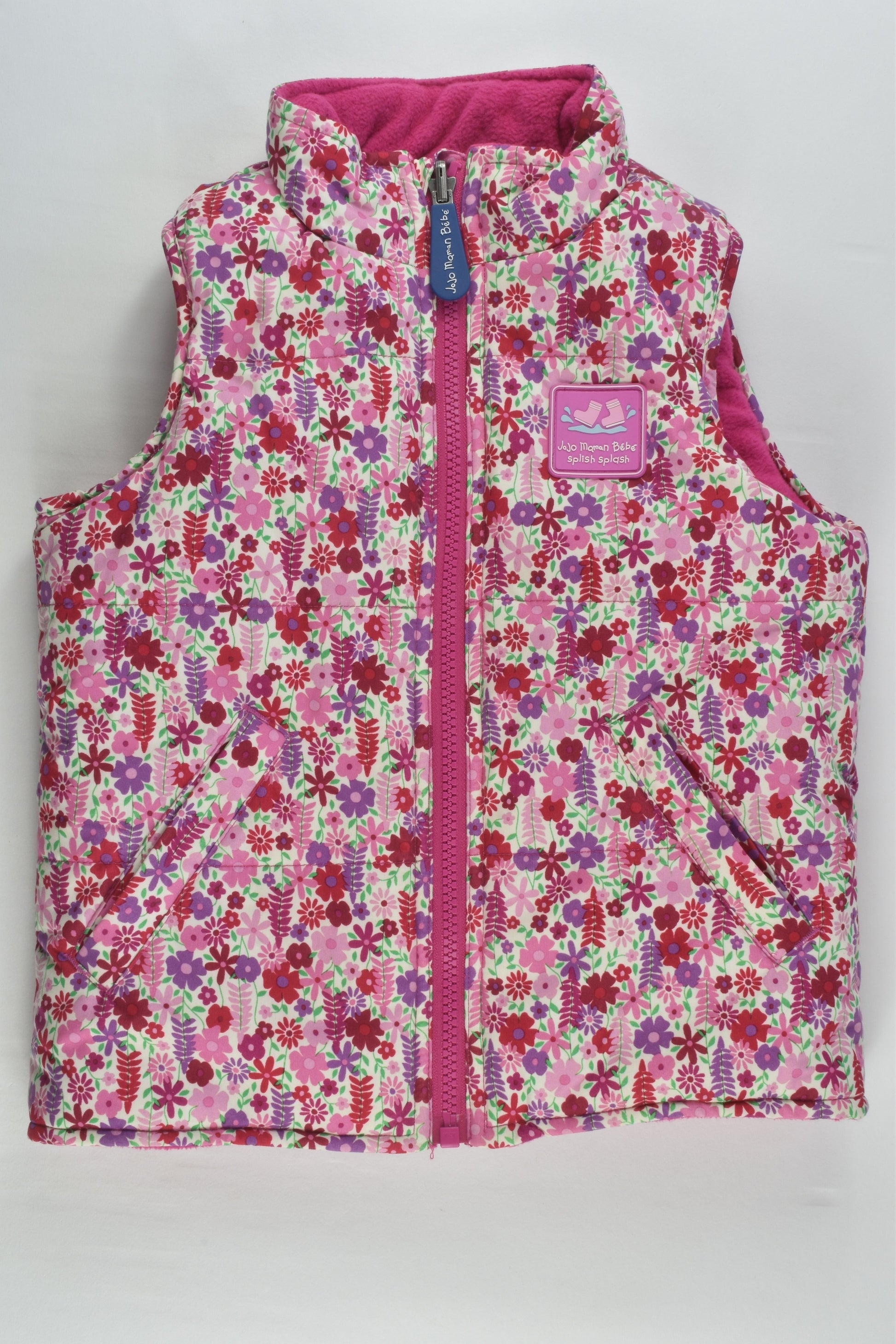 JoJo Maman Bébé Size 2-3 Splish Splash Reversible Floral/Fleece Puffer Vest