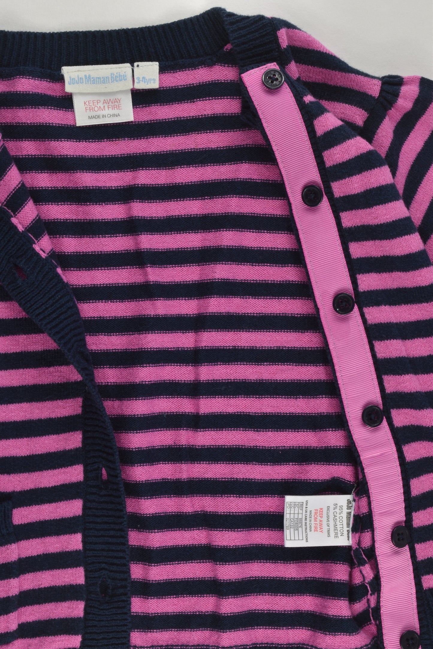 JoJo Maman Bébé Size 3-4 Cotton/Cashmere Striped Cardigan