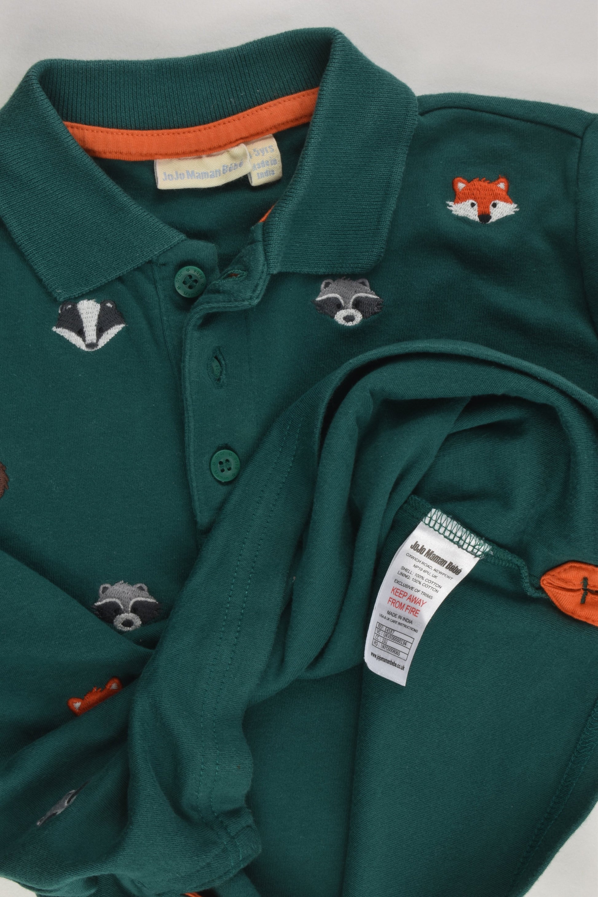 JoJo Maman Bébé Size 4-5 Forest Animals Collared Top