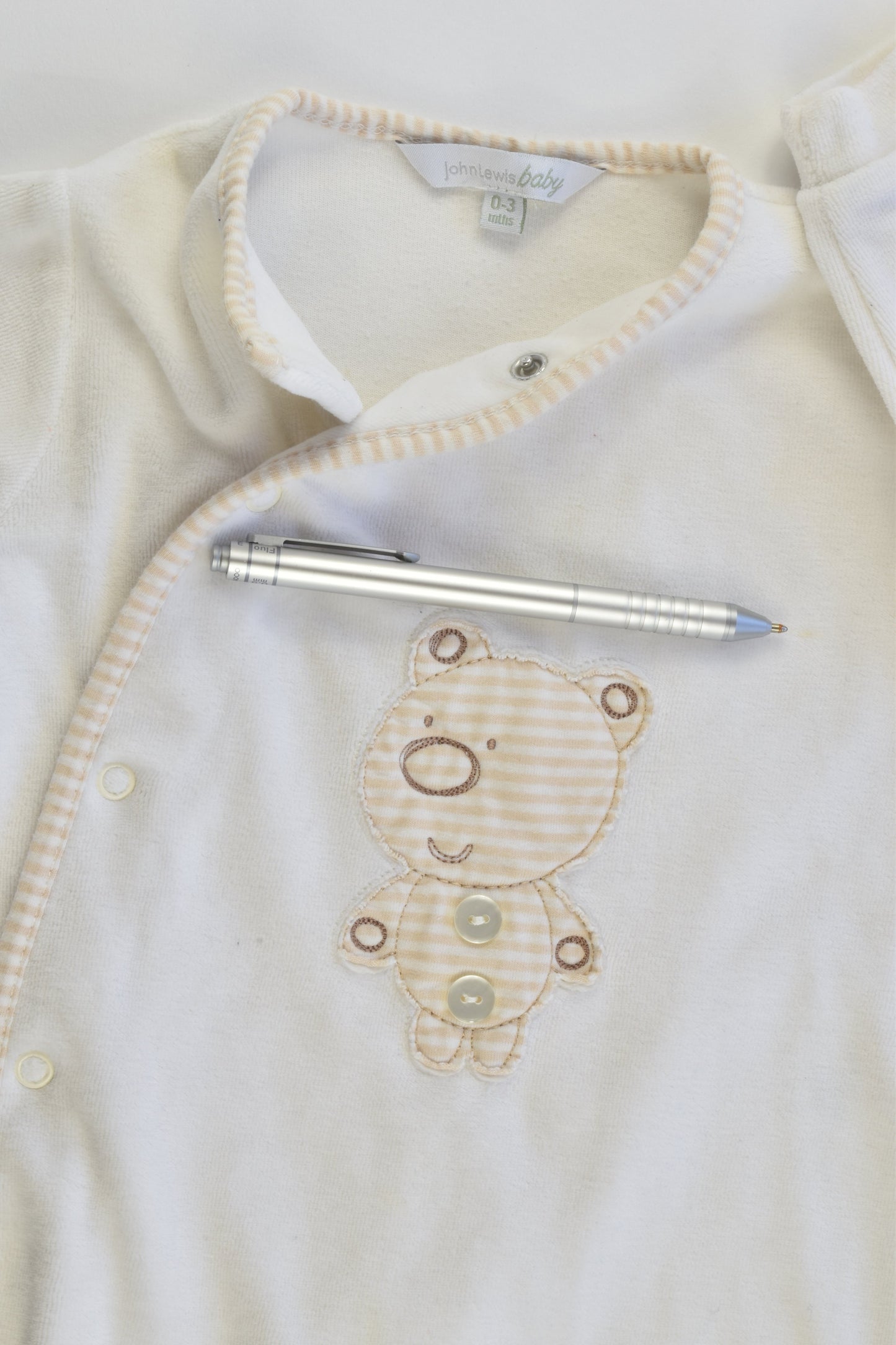 John Lewis Baby Size 000 (0-3 months, 56-62 cm) Teddy Bear Velour Romper