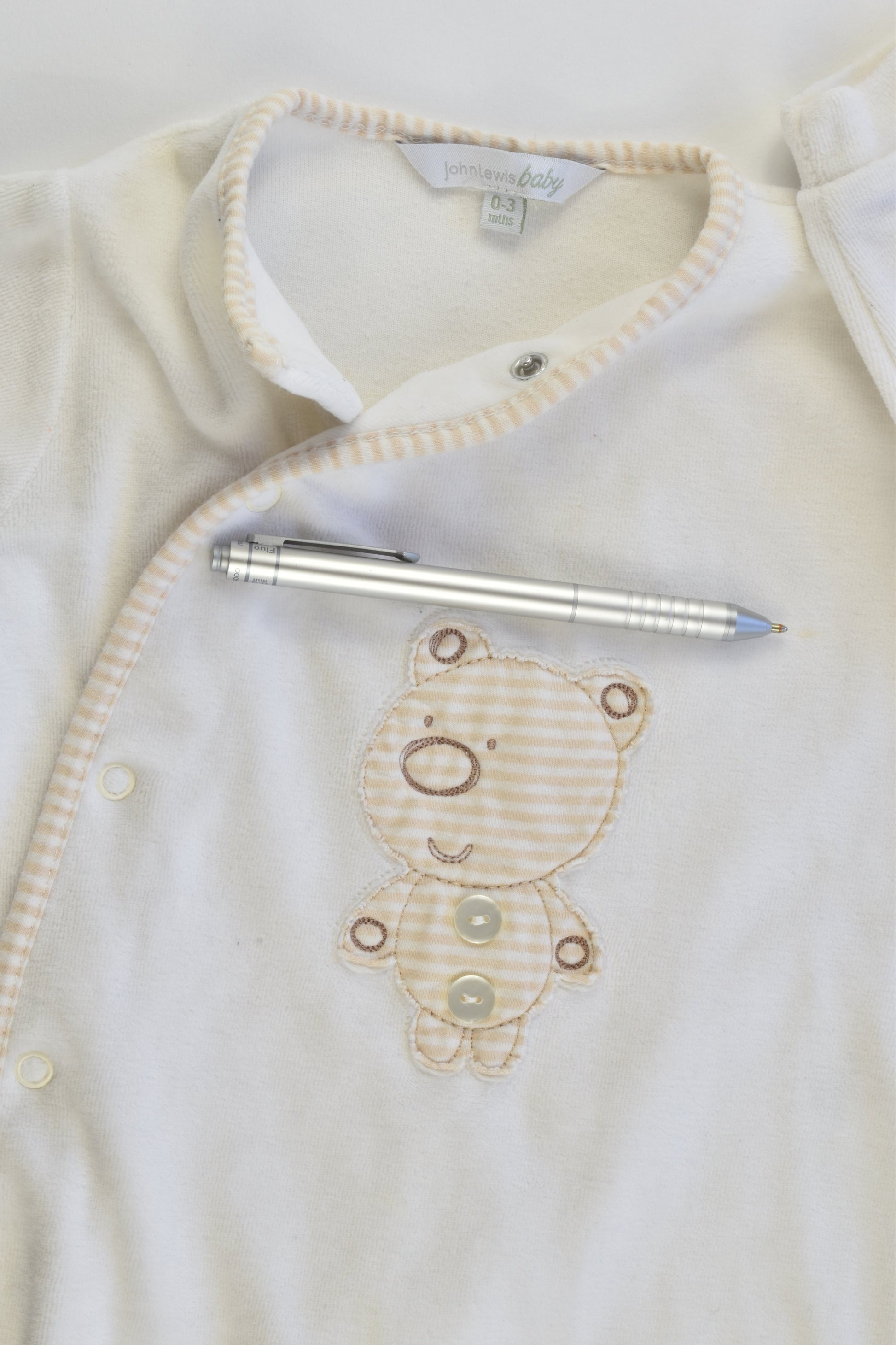 John Lewis Baby Size 000 (0-3 months, 56-62 cm) Teddy Bear Velour Romper
