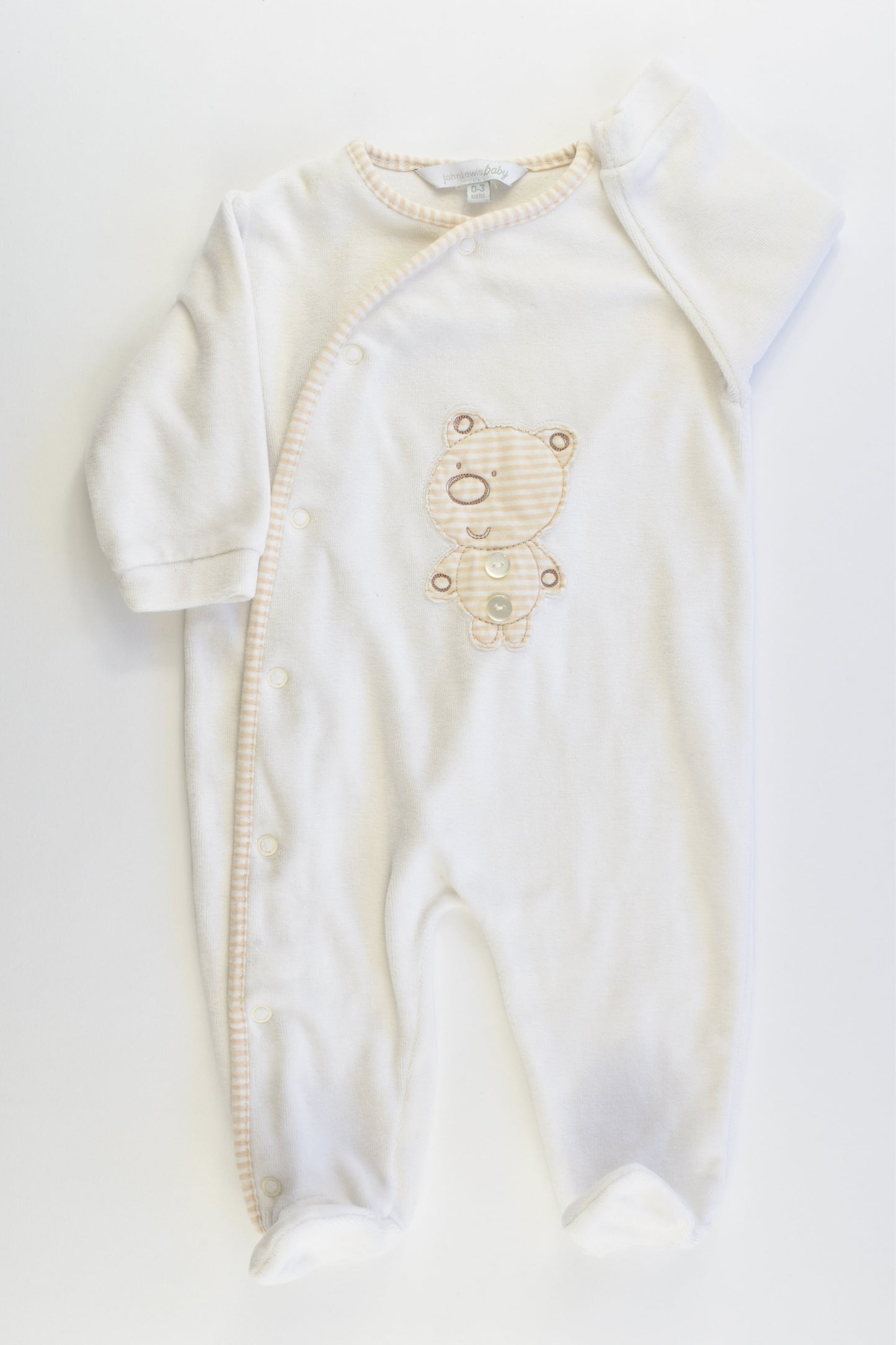 John Lewis Baby Size 000 (0-3 months, 56-62 cm) Teddy Bear Velour Romper